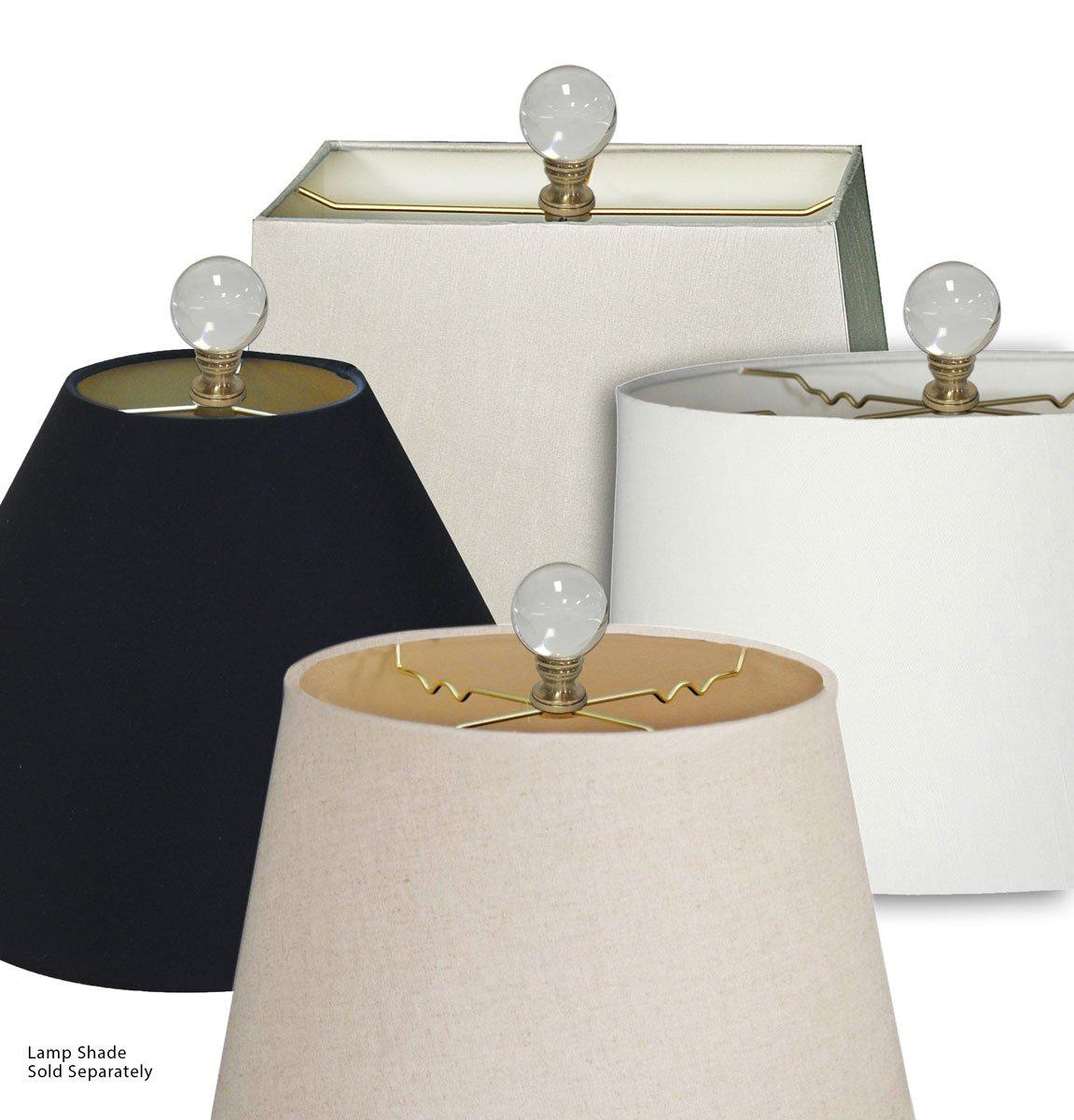 Royal Designs CCF-2016M-PB-2 Medium Clear Ball K9 Crystal Finial For Lamp Shade With Polished Brass Base, Set of 2