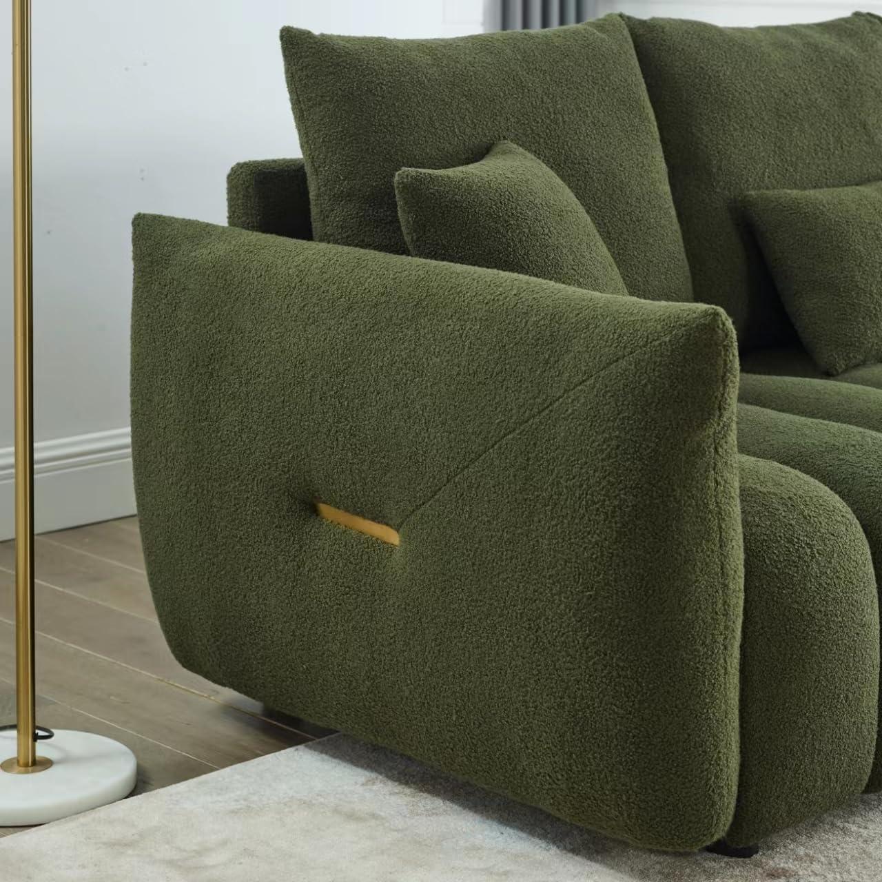 LUCKHAO  82" Modern Couch Premium Teddy fabric Sofa with 3 Back Pillows and 3 back Cushions Solid Wood Frame 3-Seater Sofa, Oversized Upholstered Chair for Living Room, Bedroom, Apartment and Office