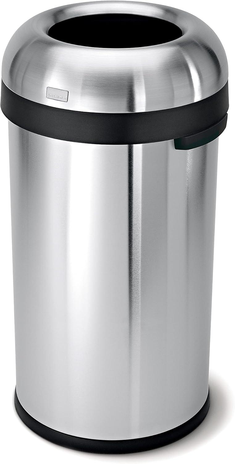 Brushed Stainless Steel 16 Gallon Bullet Open Trash Can