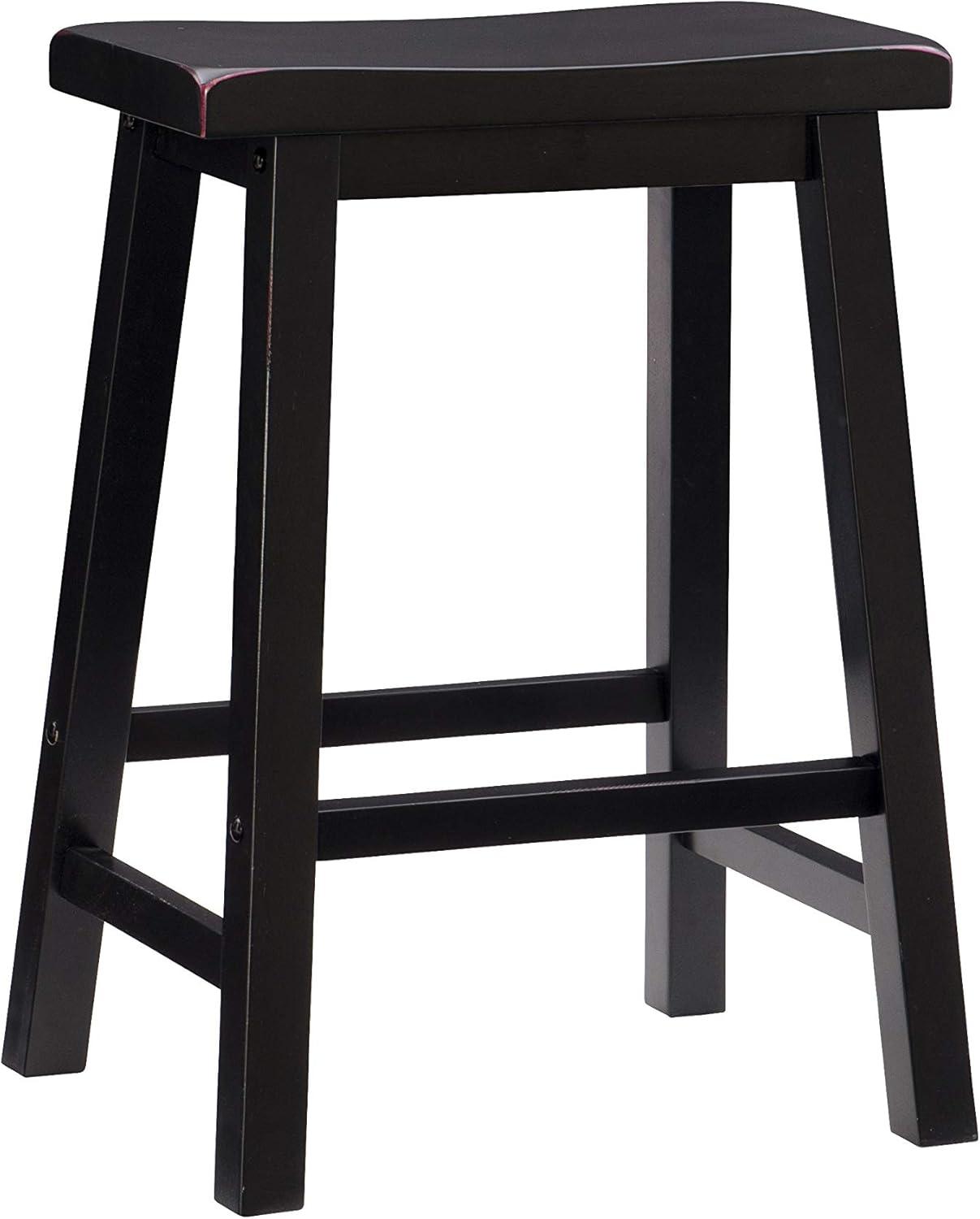 Linon Beamon 24" Sturdy Wood Backless Saddle Seat Counter Stool in Antique Black