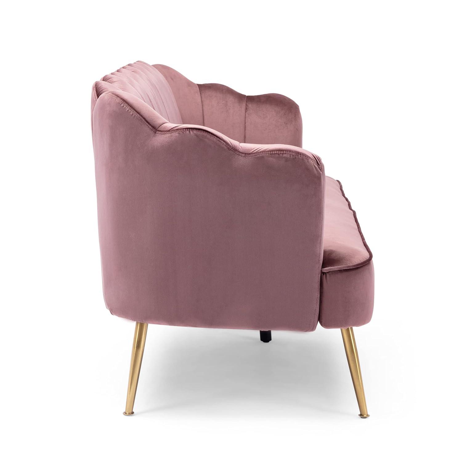 Reitz Modern Glam Velvet Channel Stitch 3 Seater Shell Sofa Blush Pink/Gold - Christopher Knight Home: Durable Iron Legs, Polyester Upholstery