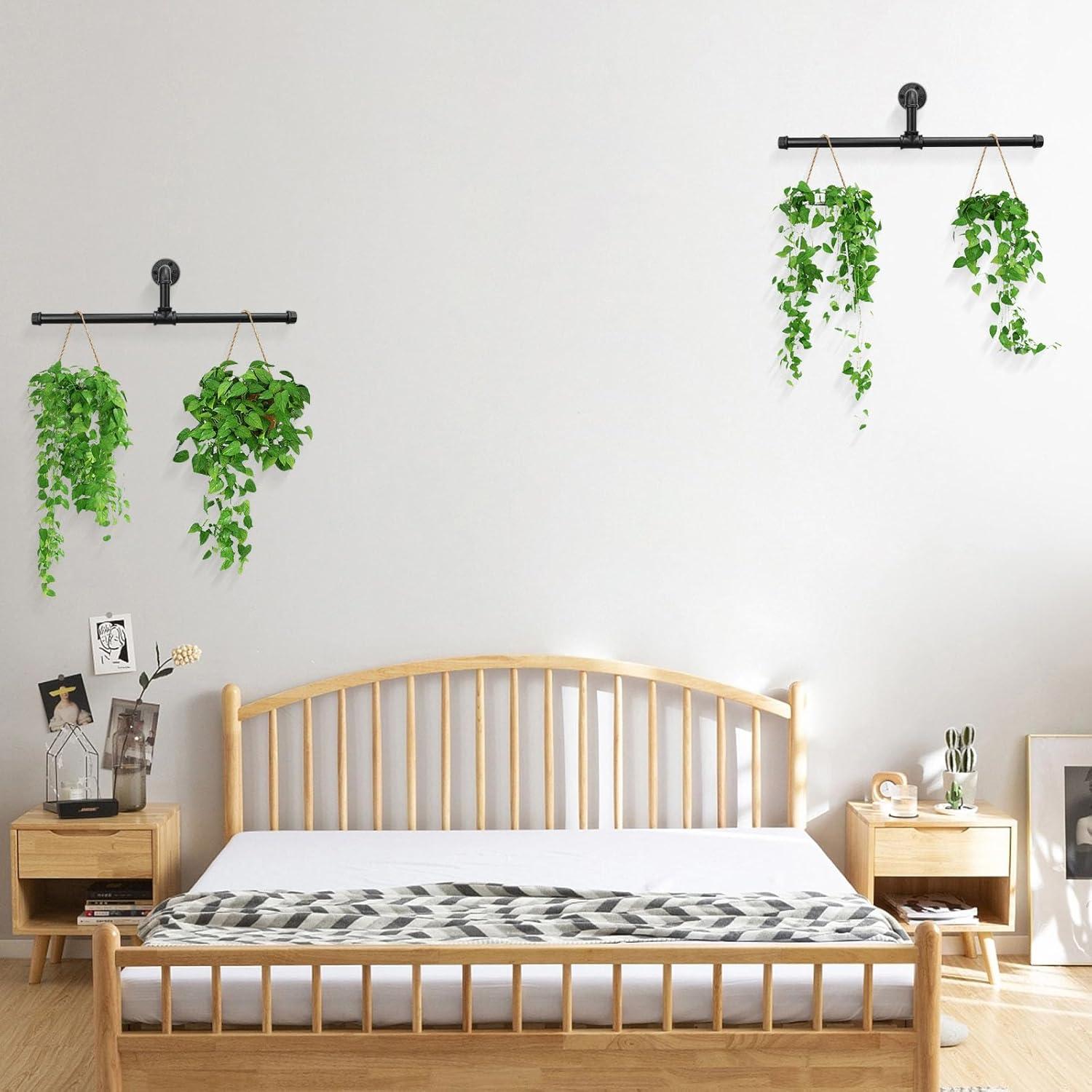 Industrial Pipe Clothes Rack Floating DIY Wall Mounted, Heavy Duty Rustic Vintage Clothing Rod, Metal Garment Bar Space-Saving Hanging for Bedroom, Bathroom and Laundry Room (Black)