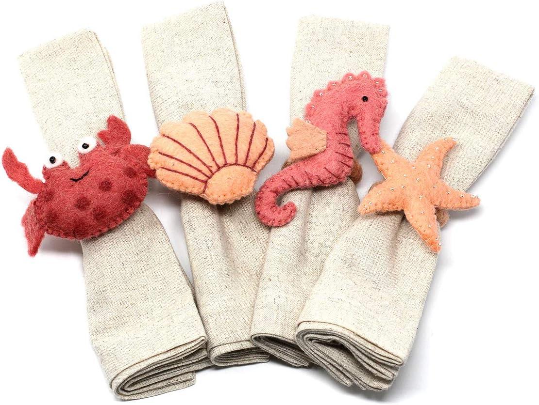 The Curated Nomad  Thrift Handmade Seashore Napkin Rings (Set of 4)