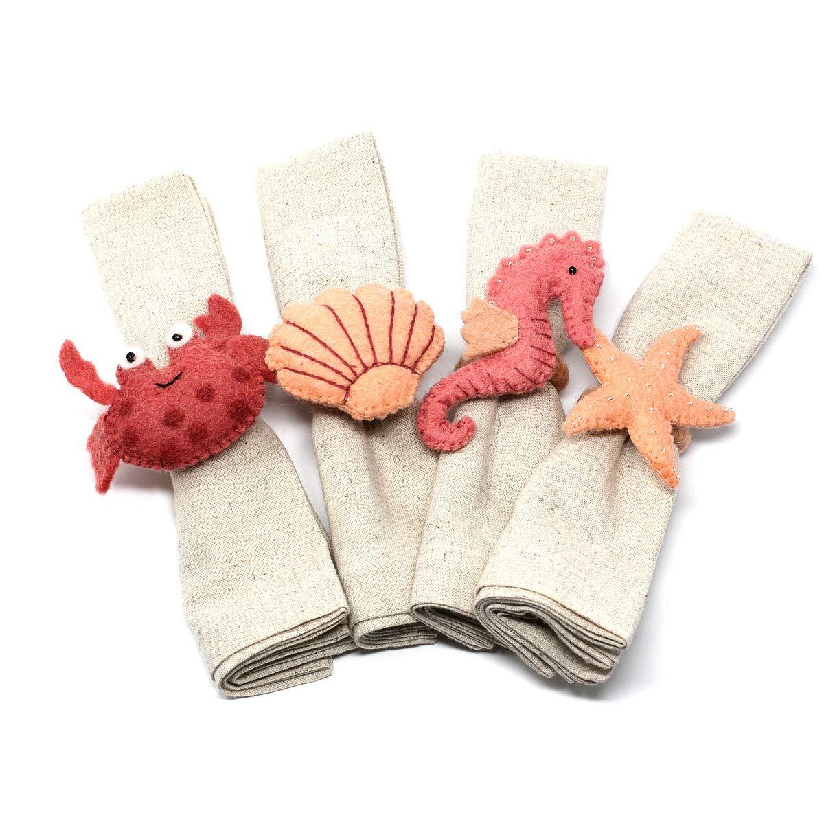The Curated Nomad  Thrift Handmade Seashore Napkin Rings (Set of 4)