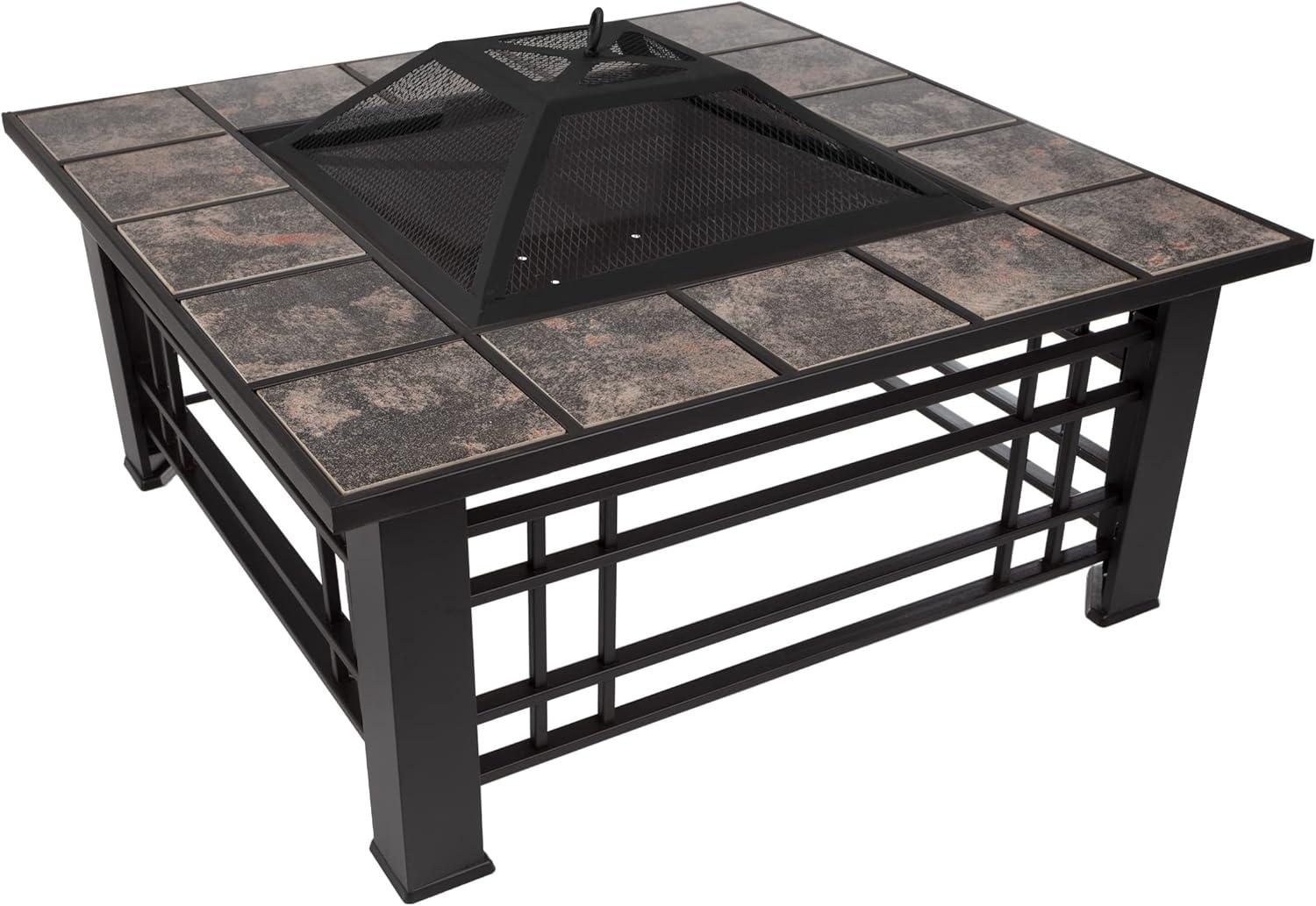 Pure Garden 32-Inch Outdoor Fire Pit with Screen, Cover, and Poker (Black)