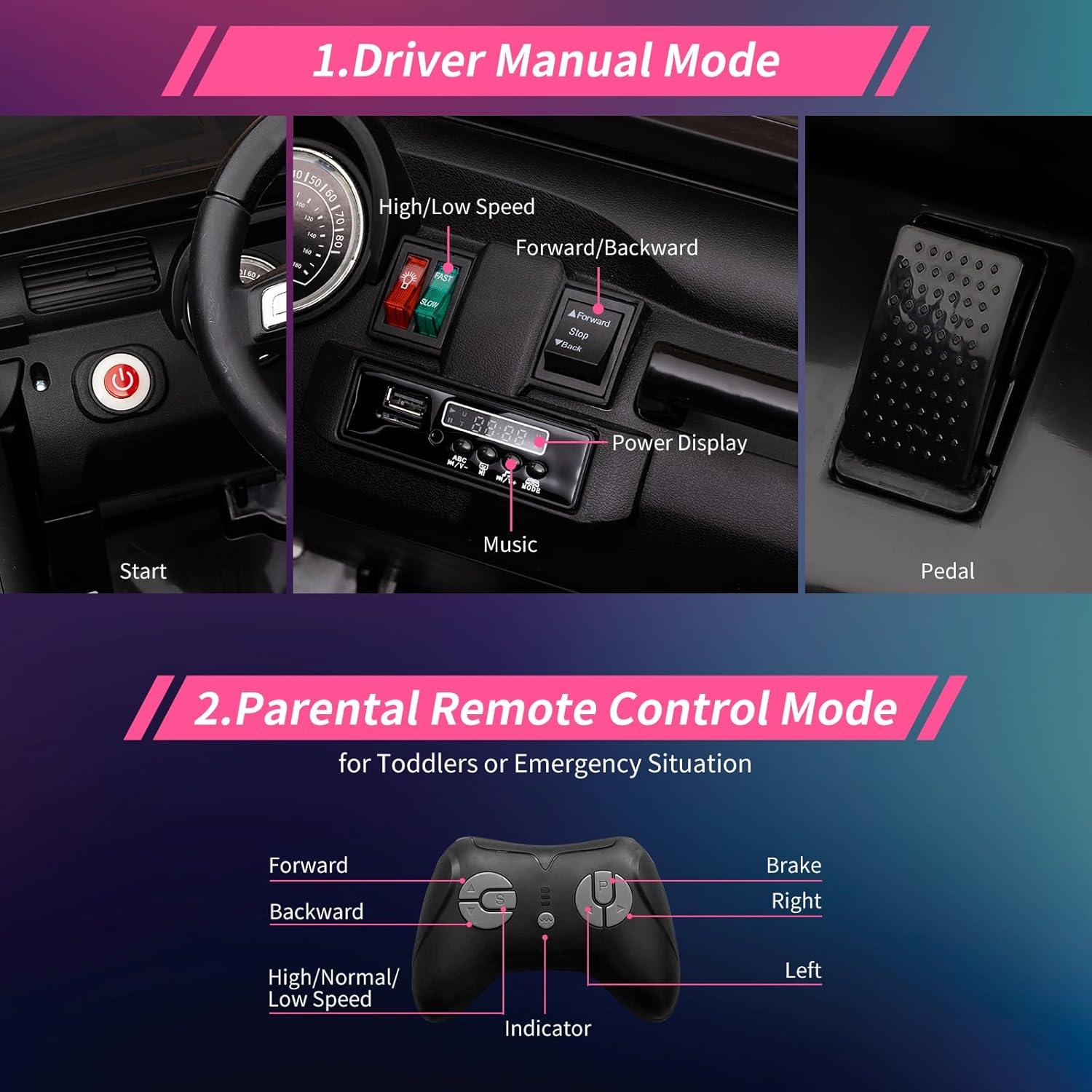 Yesfashion 24V Kids large Jeep 2 Seats SUV Ride on Car Ride on Truck with Remote Control, Electric 4*45W Motors Ride on Toys, with LED Light,Music,USB