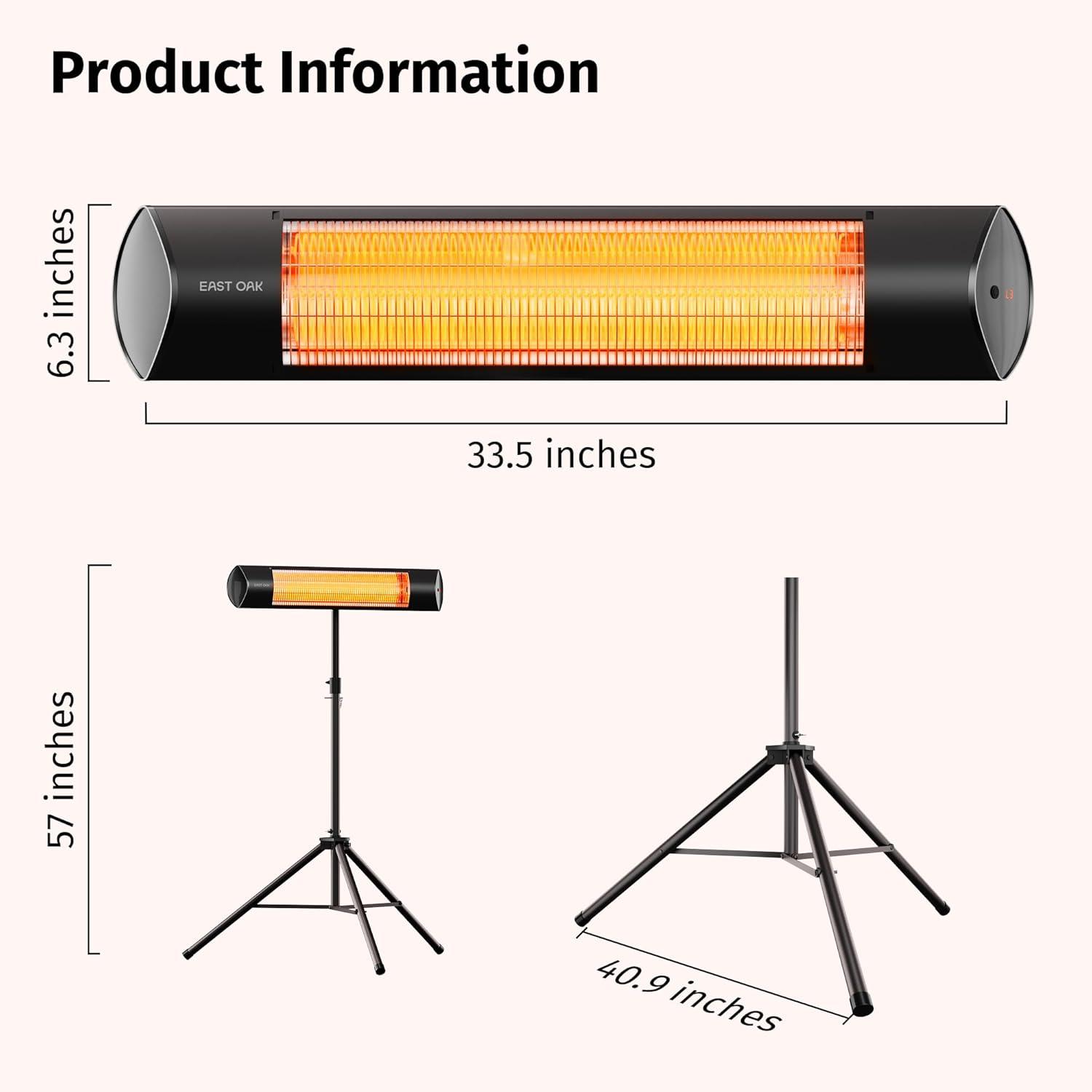 1500W Black Electric Infrared Patio Heater with Adjustable Stand