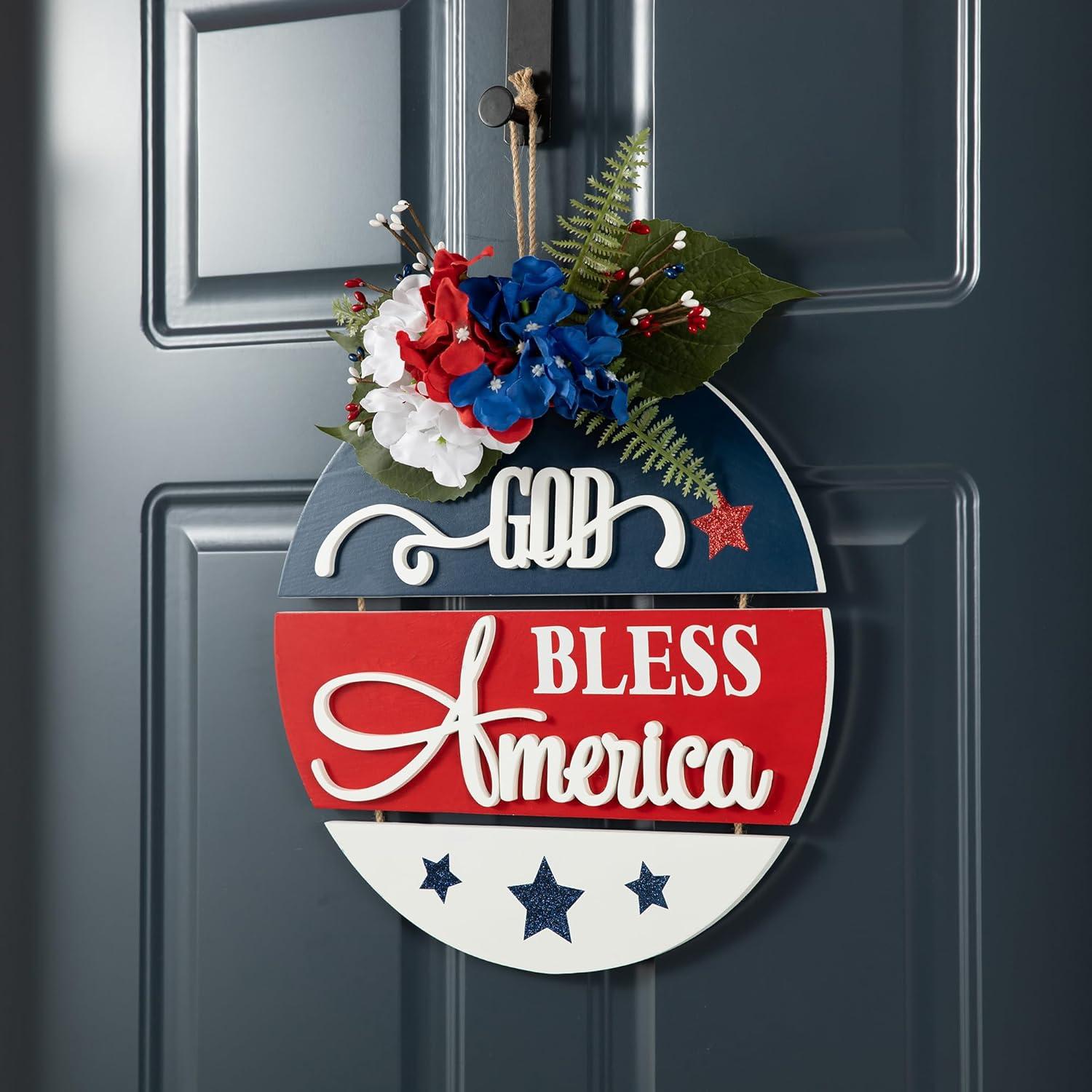 24" Red and Blue Iron Patriotic Wall Decor Sign