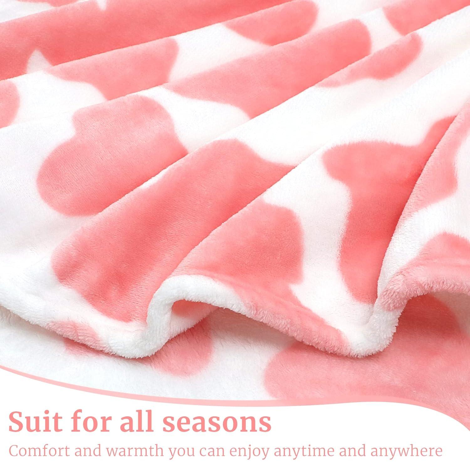 Cute Strawberry Cow Print Blanket Soft Fleece Flannel Lightweight Pink Throw Cozy Warm Plush Cute Throw Blanket for Living Rooms Sofa Decor, Cow Gifts for Girls & Women, All Seasons 50x60 inch
