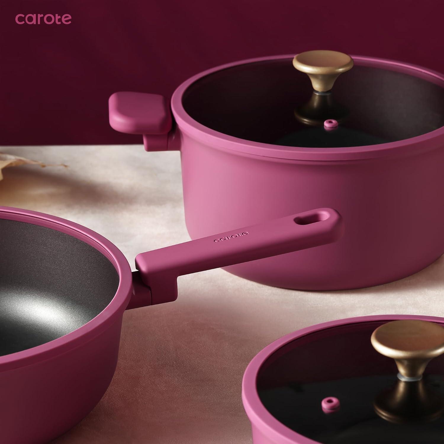 CAROTE 16pcs Nonstick Cookware set, Pots and Pans, Premium Induction Cookware, Durable & Easy to Clean, Large Frying Pan, Rose Pink