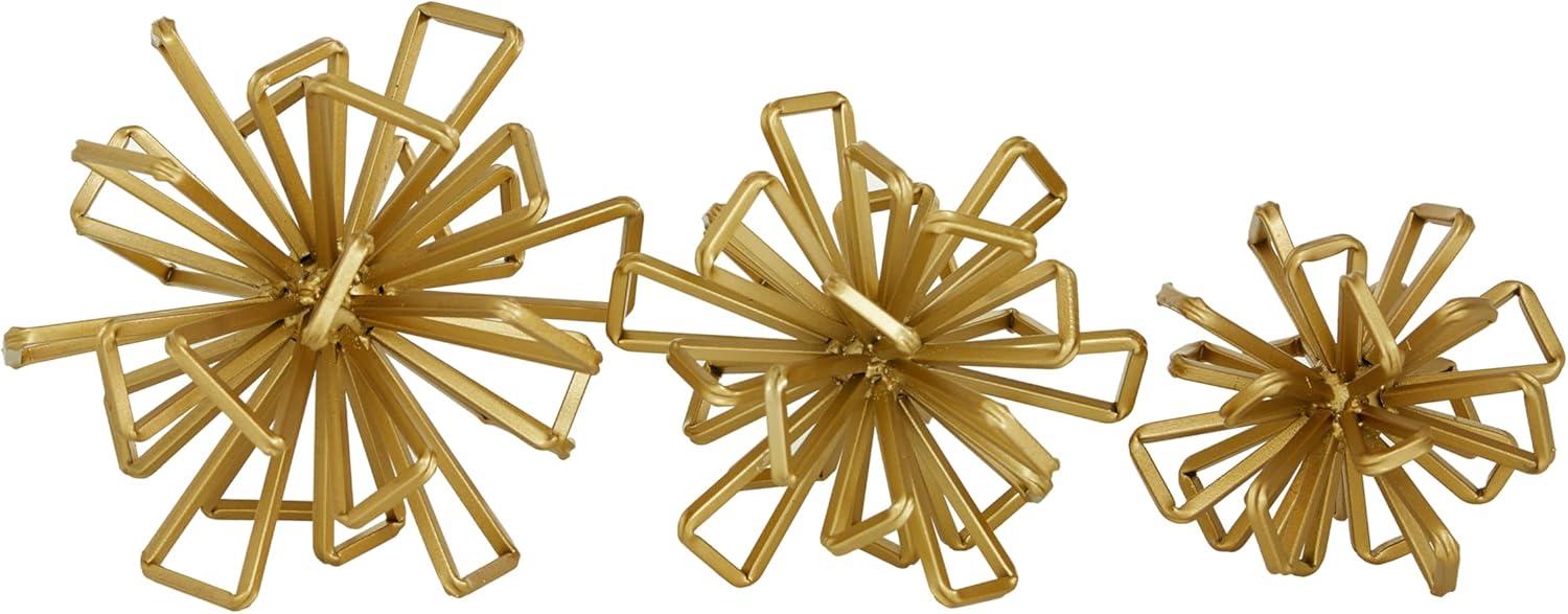 Olivia & May Set of 3 Geometric 3D Star Metal Sculptures Gold: Iron Tabletop Decor, Indoor Accent