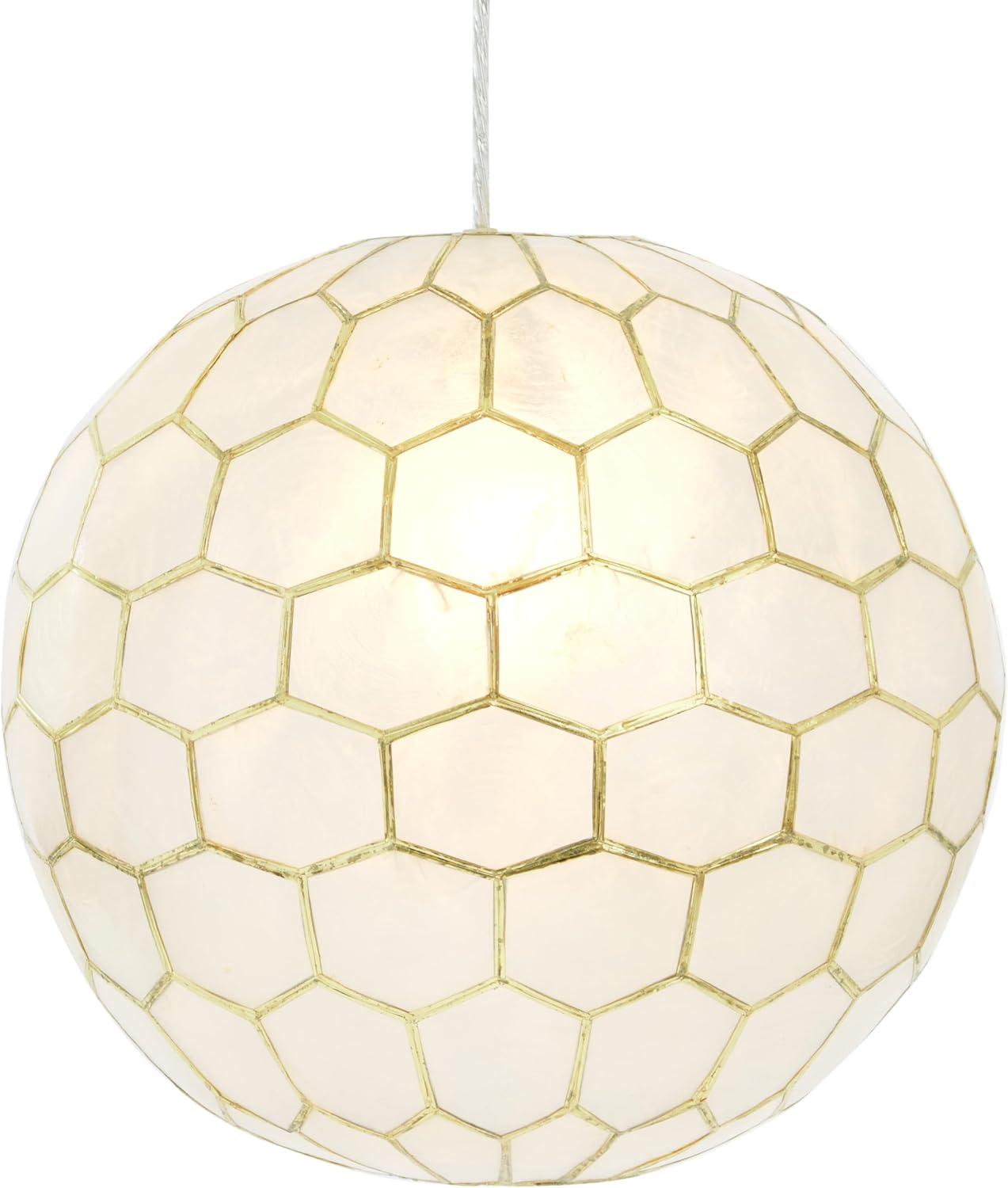 Gold and White Capiz Honeycomb Globe Pendant Light