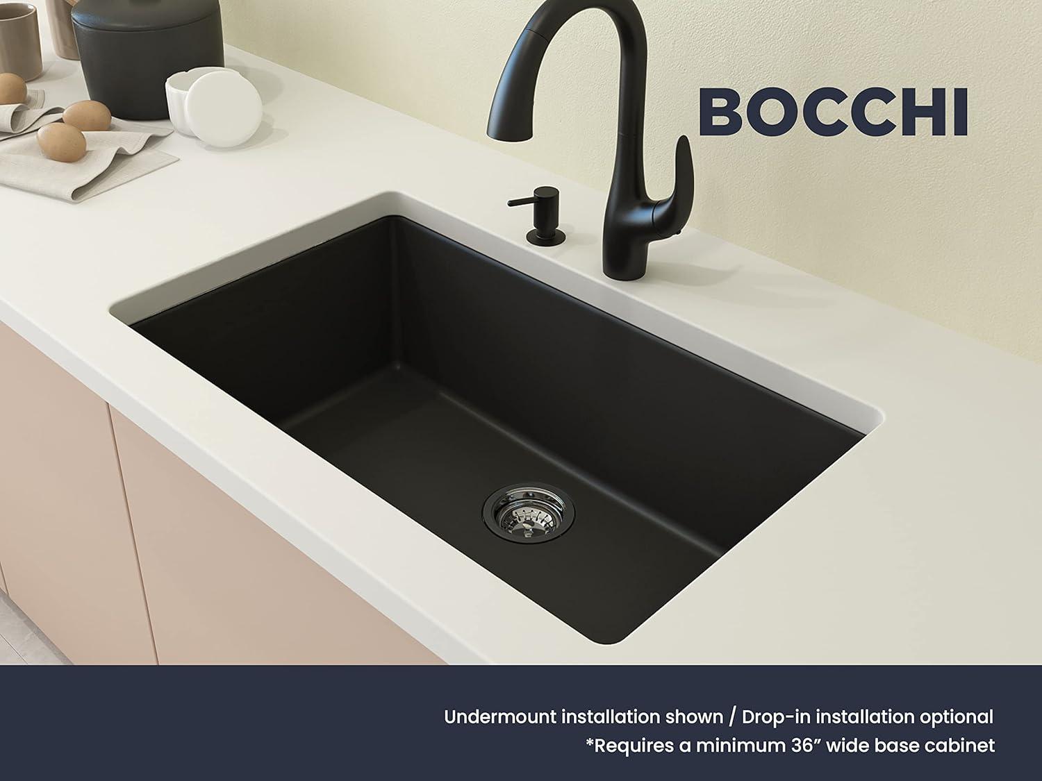 Matte Black Granite Single Bowl Drop-In Kitchen Sink