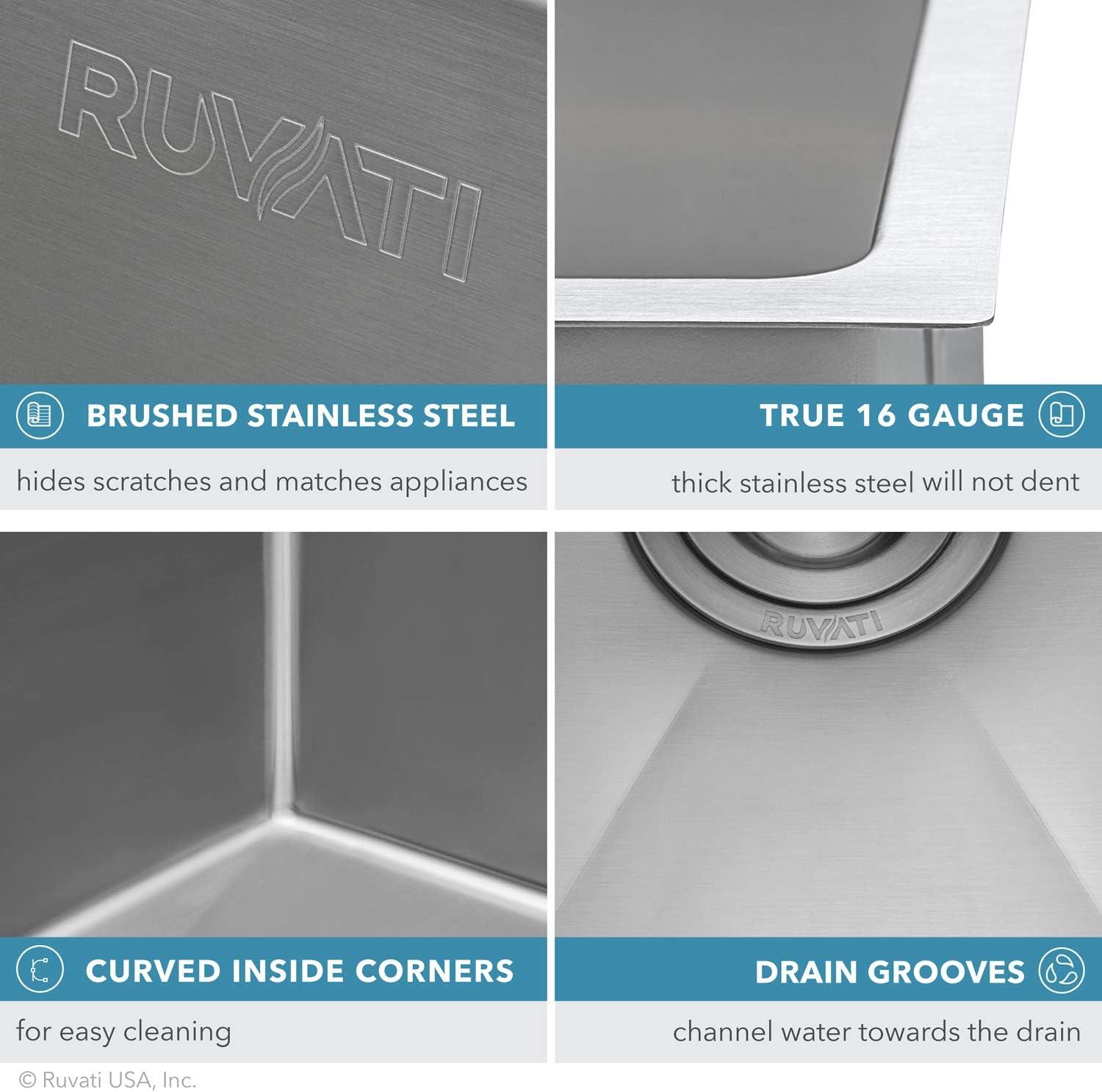 Ruvati 28-inch Undermount 16 Gauge Stainless Steel Kitchen Sink Rounded Corners Single Bowl