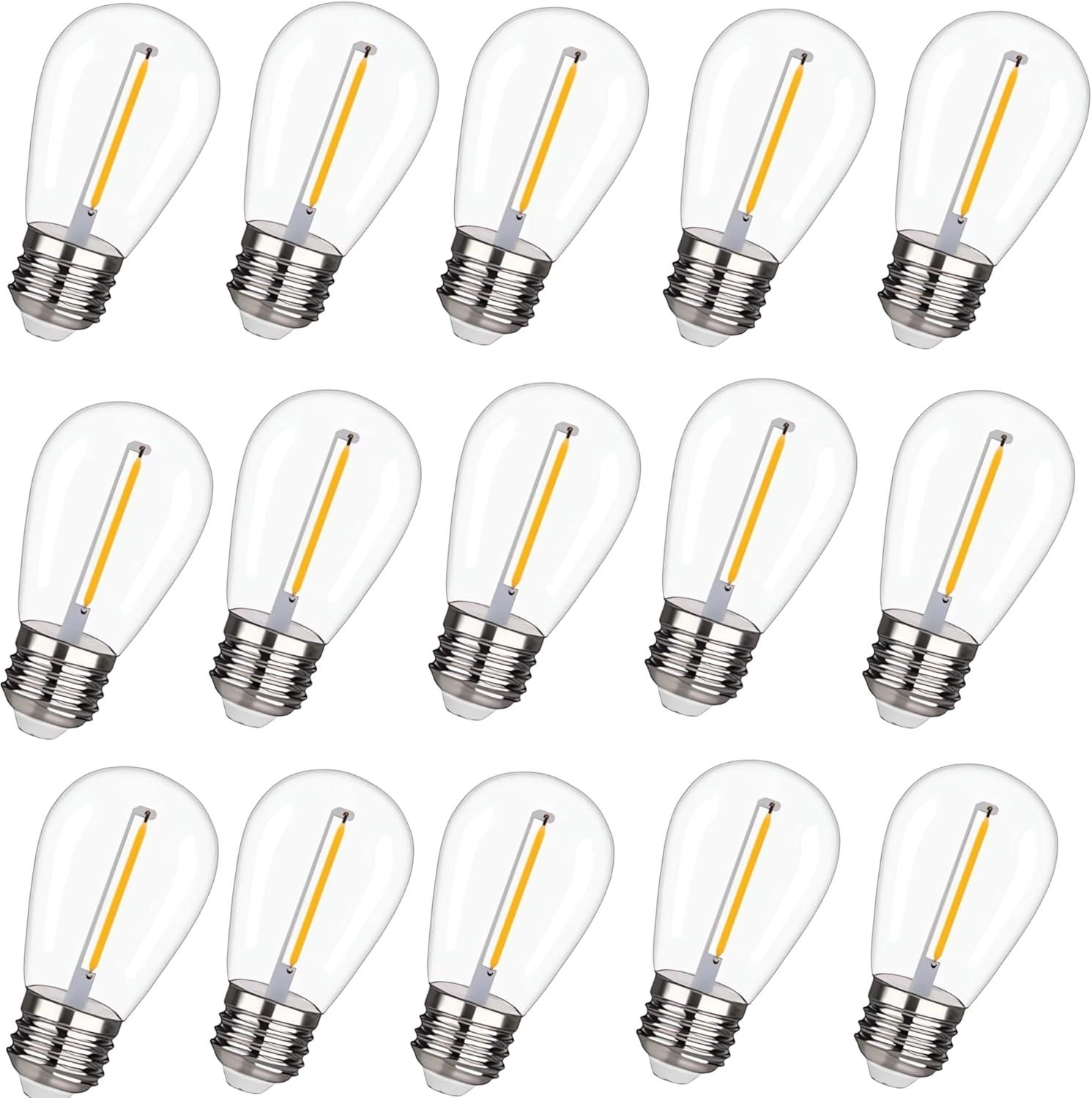 15-Pack Clear LED S14 Warm White Outdoor String Light Bulbs