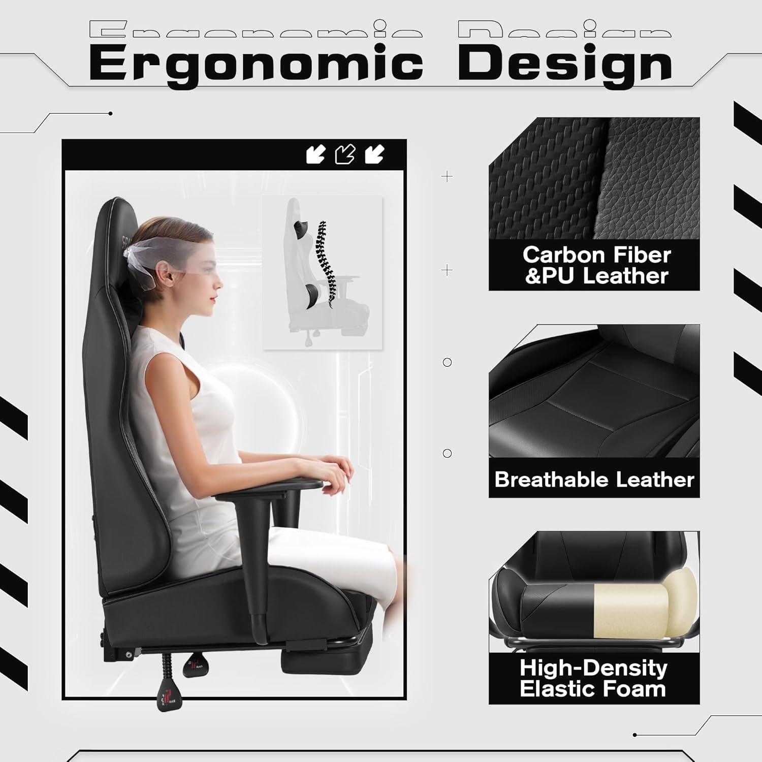 Killeryuki Gaming Chair Massage Computer Office Chair Ergonomic Desk Chair with Footrest Racing Executive Swivel Chair Adjustable Rolling Task Chair (Black)