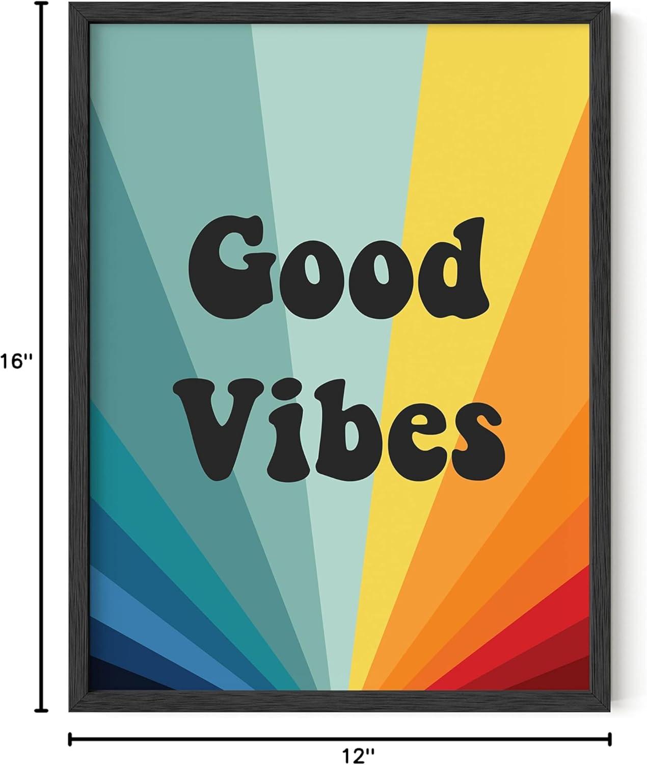 HAUS AND HUES Dope Posters Good Vibes Wall Decor - Good Vibes Only Wall Decor and Retro Posters | Good Vibes Only Wall Art and Retro Posters for Room Aesthetic Hippie Posters BEIGE FRAMED 12" x 16"