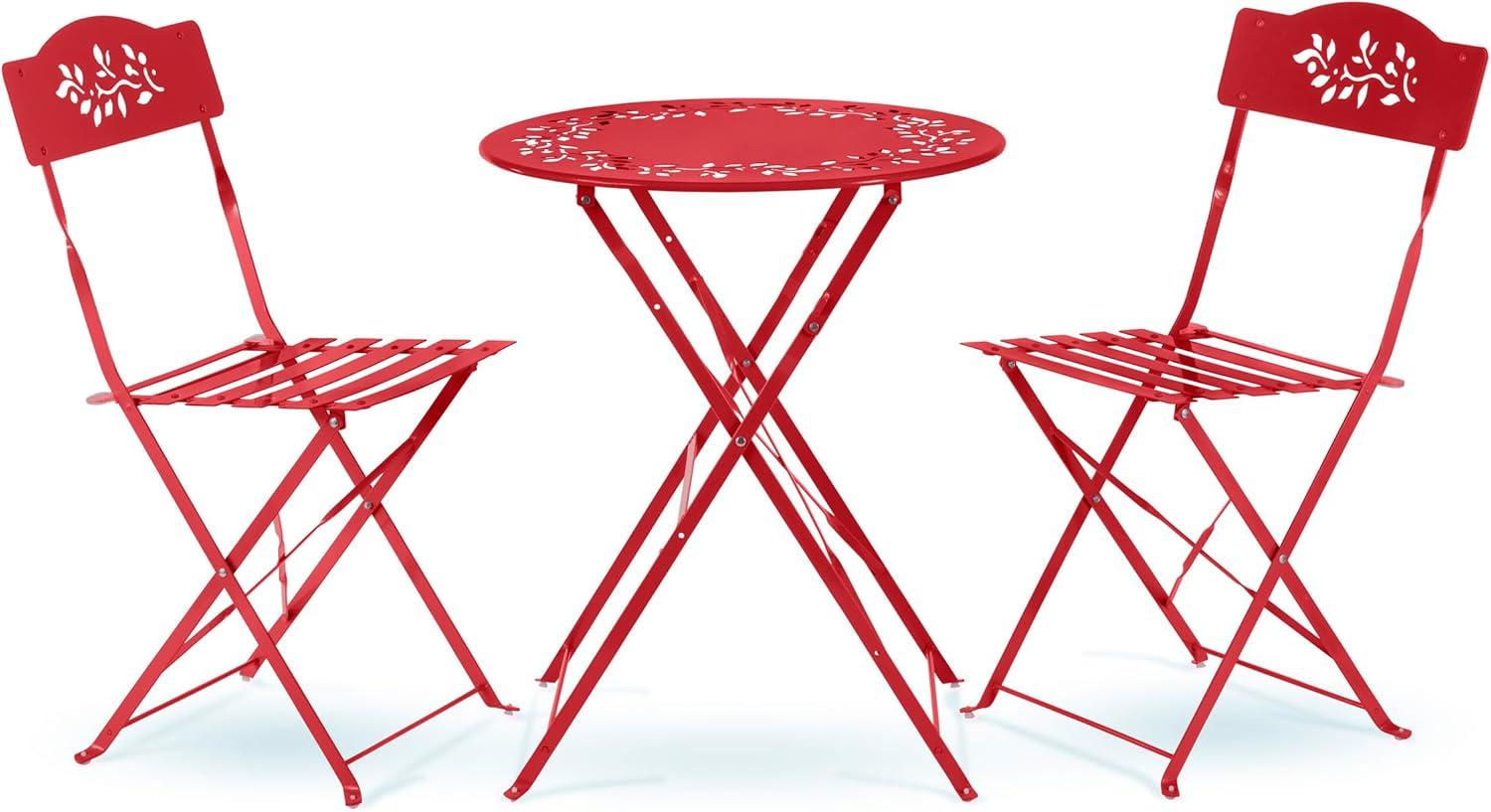 Red Elegance 3-Piece Metal Bistro Set with Intricate Leaf Design