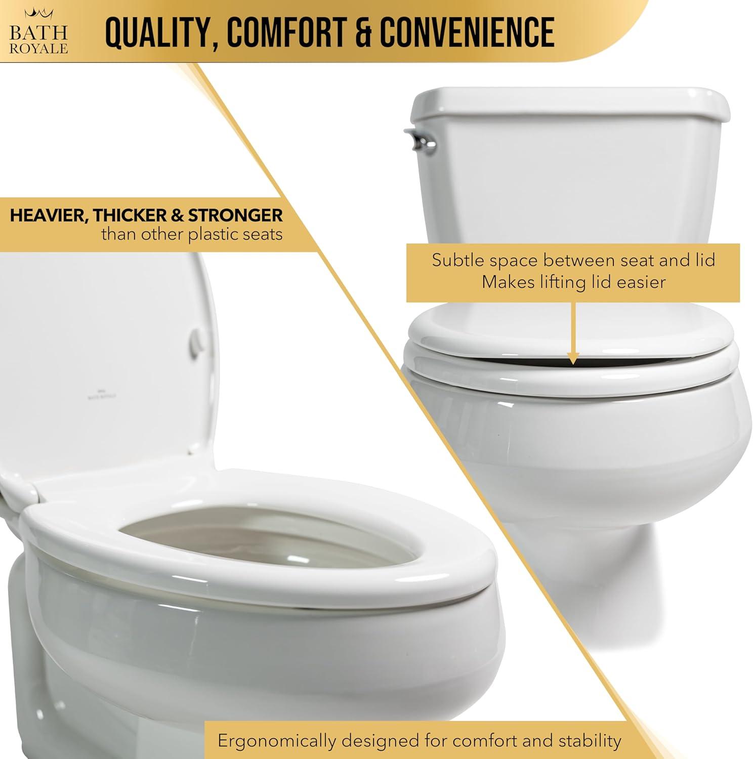 Elongated Toilet Seat BR501-01 Quiet Close, Stain-Resistant and Easy to Keep Clean, Heavy Duty, Fits All Toilet Brands, Executive Series -Biscuit/Linen