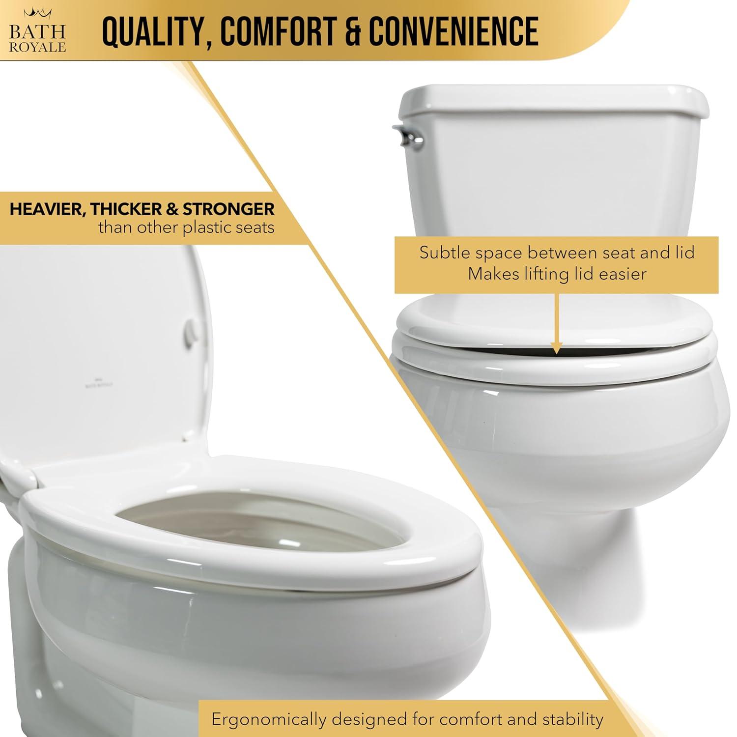 Elongated Toilet Seat BR501-01 Quiet Close, Stain-Resistant and Easy to Keep Clean, Heavy Duty, Fits All Toilet Brands, Executive Series -Biscuit/Linen