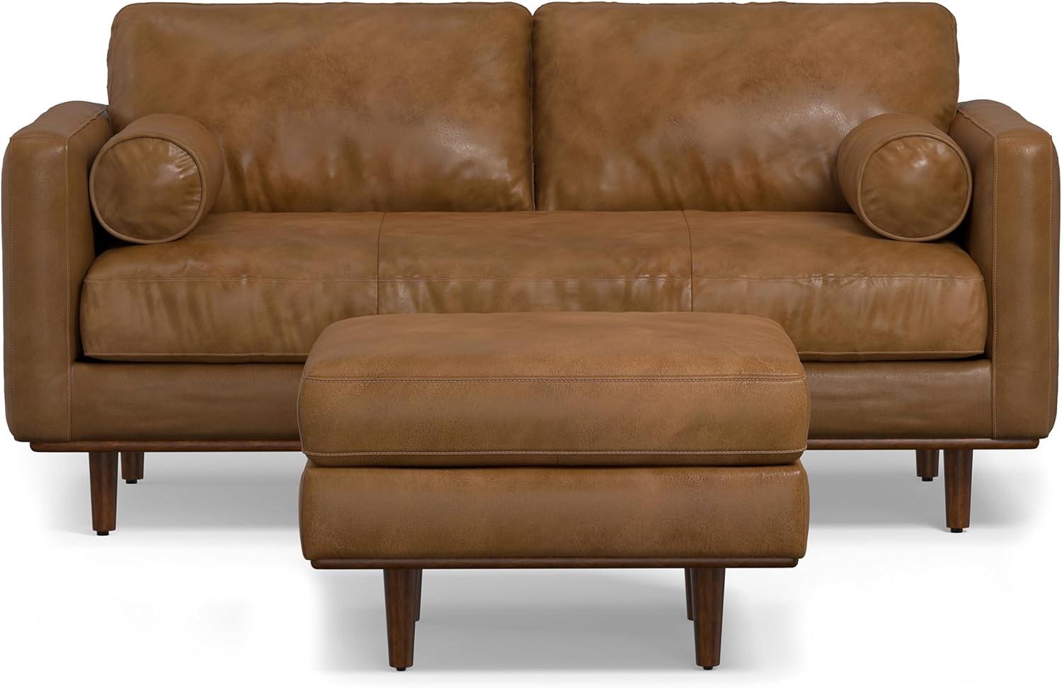 Simpli Home Morrison  Sofa and Ottoman Set in Genuine Leather