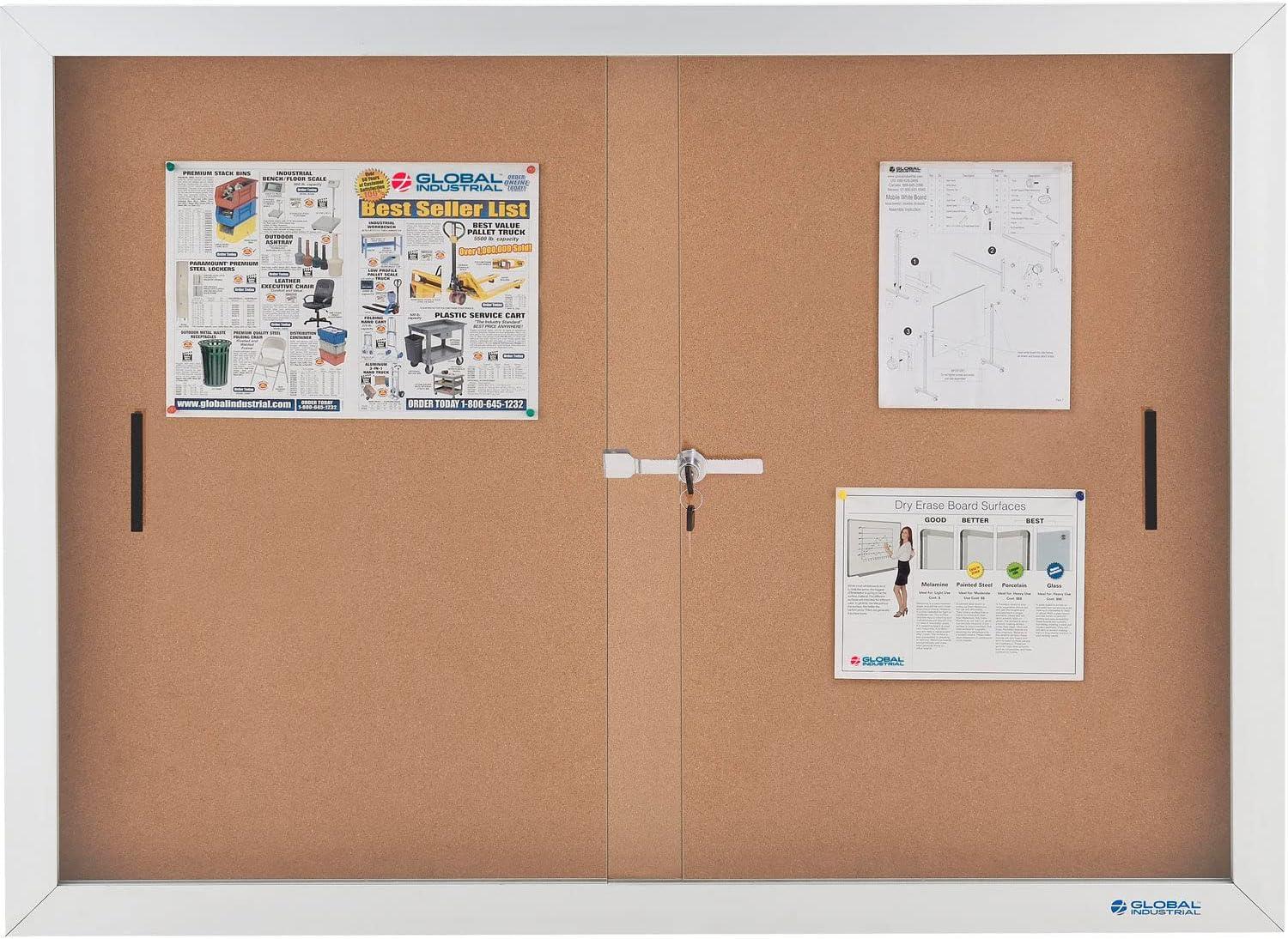 Global Industrial 695873 Enclosed Cork Bulletin Board with Sliding Doors - 72 x 48 in.