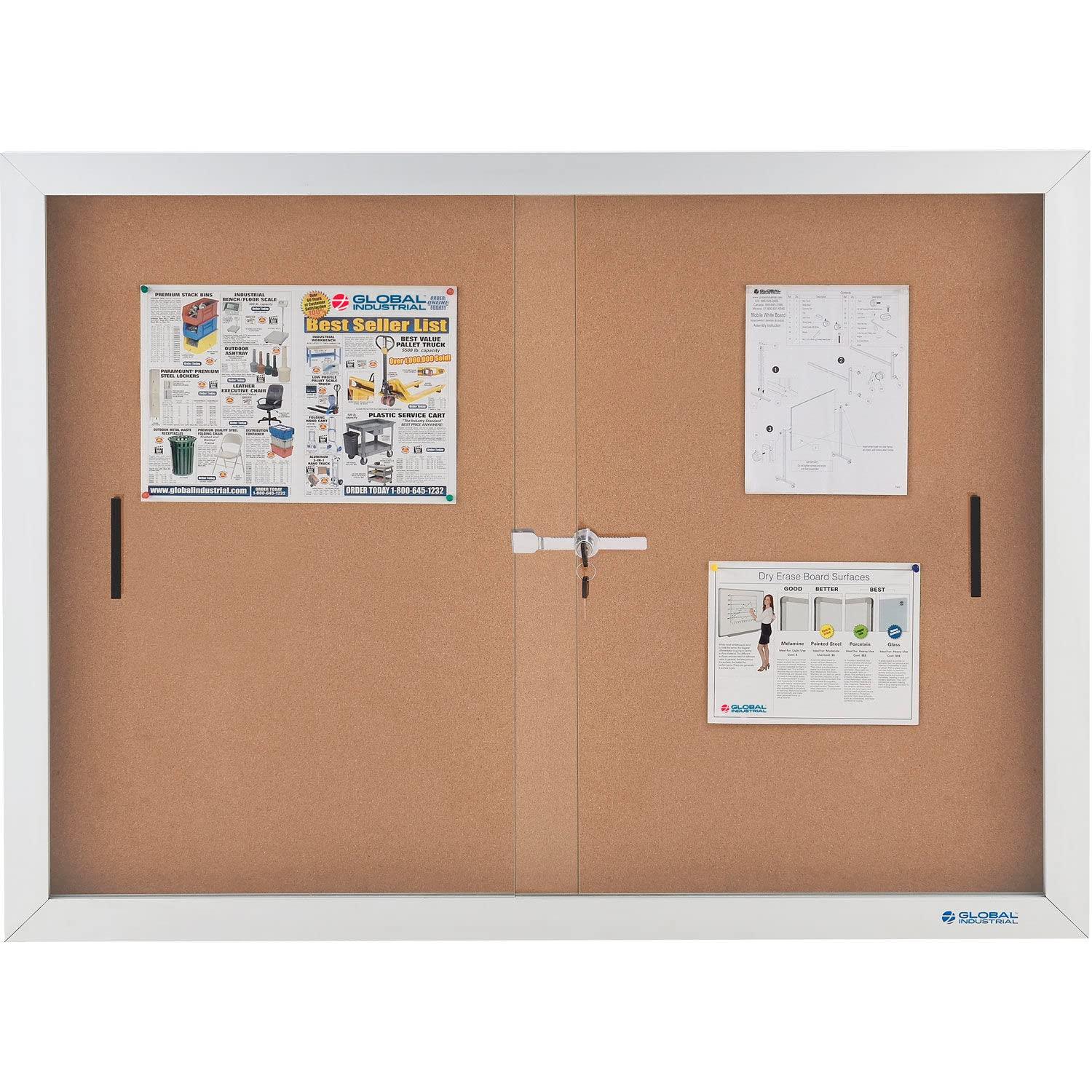 Global Industrial 695873 Enclosed Cork Bulletin Board with Sliding Doors - 72 x 48 in.