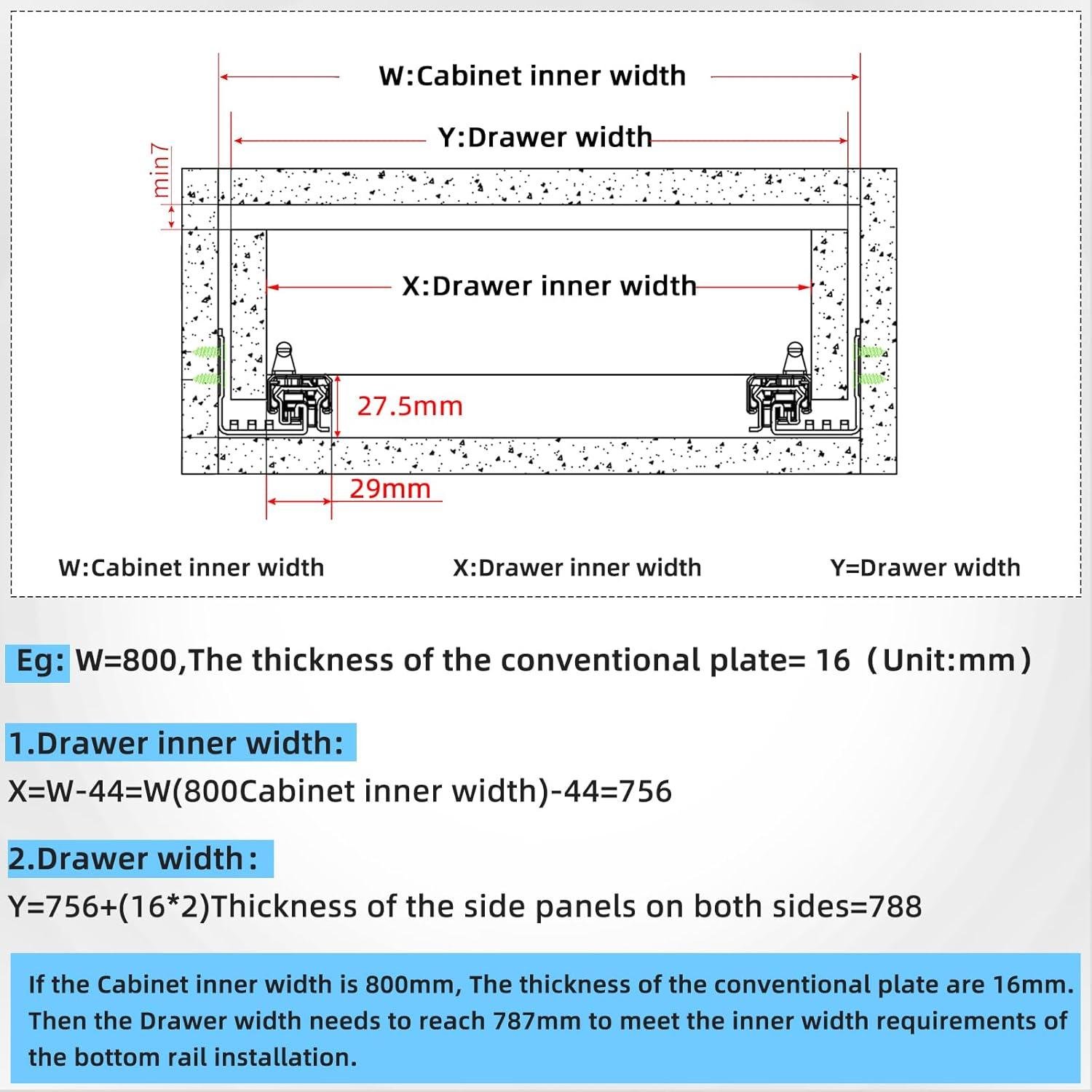 Soft Close Bottom Mount Drawer Slides 9 Inch Rails with Rear mounting Bracket Locking Devices Screws for Face Frame Or Frameless Application（9 inch, 1 Pair）