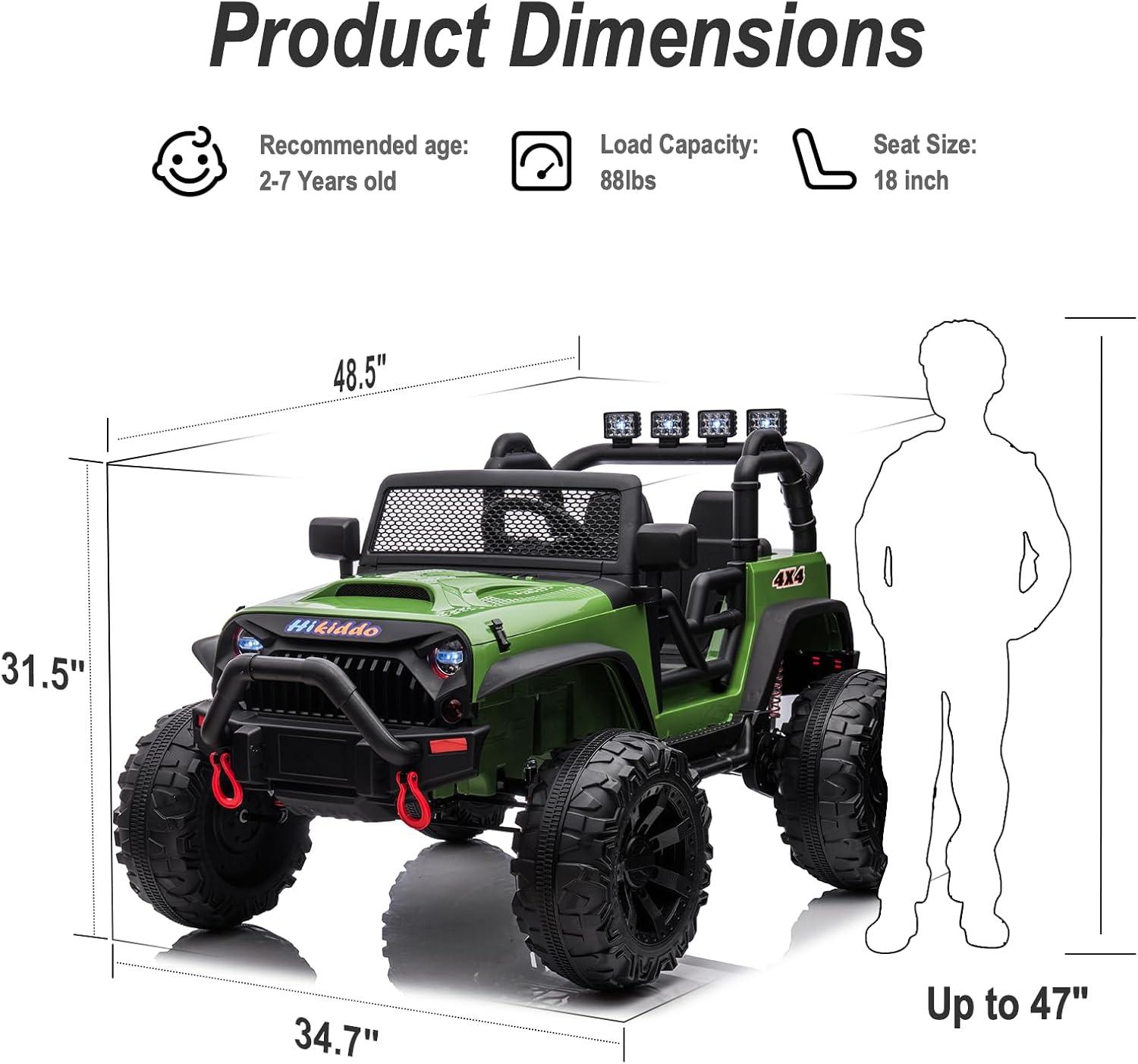 Hikiddo Army Green 24V 2-Seater Ride-On Truck with Remote