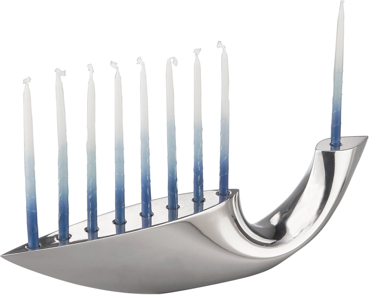 Nambé Illume Menorah 14-Inch, Modern Hannukkah Candle Holder, Designer Alloy Judaica Centerpiece for Holiday & Wedding Gift, Sculptural Metal Display