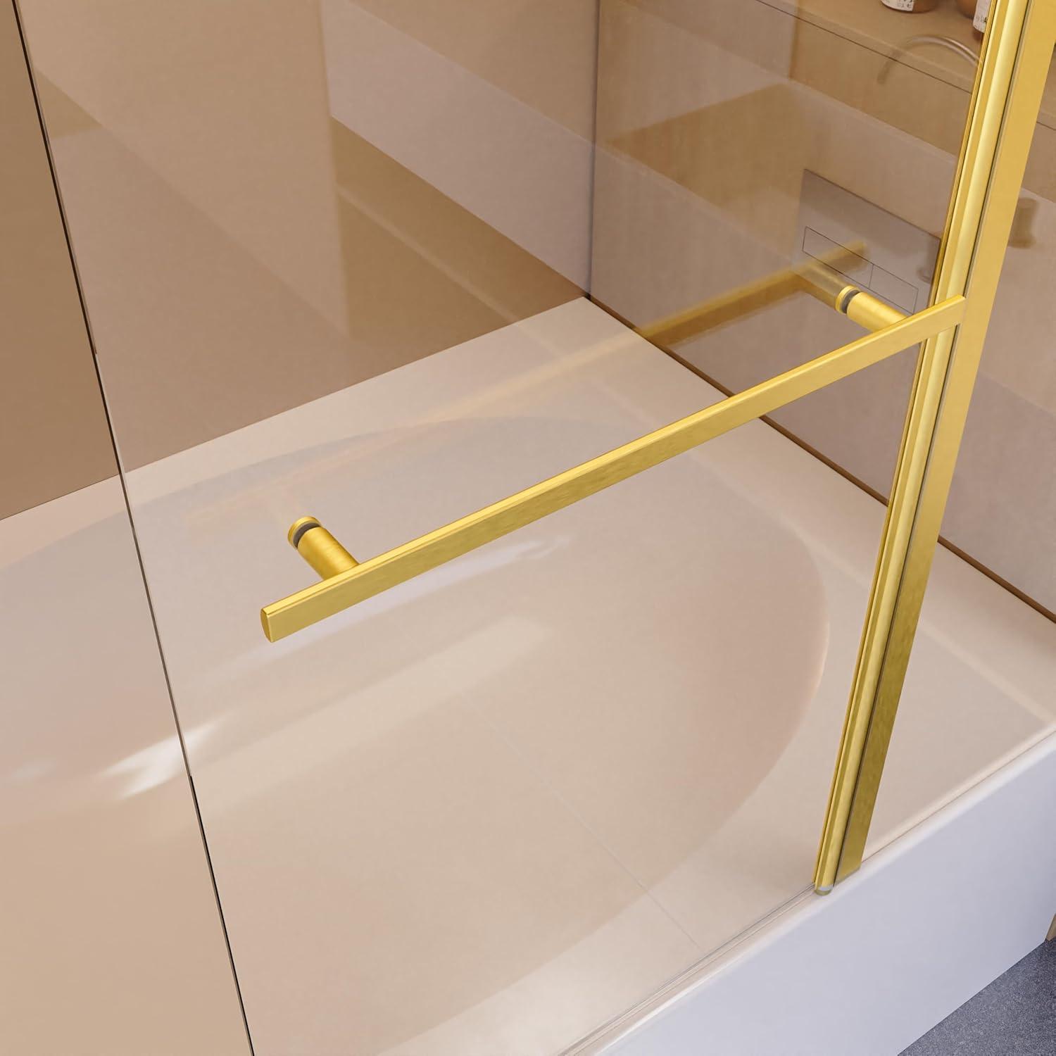 Brushed Gold Frameless Folding Shower Door with Tempered Glass