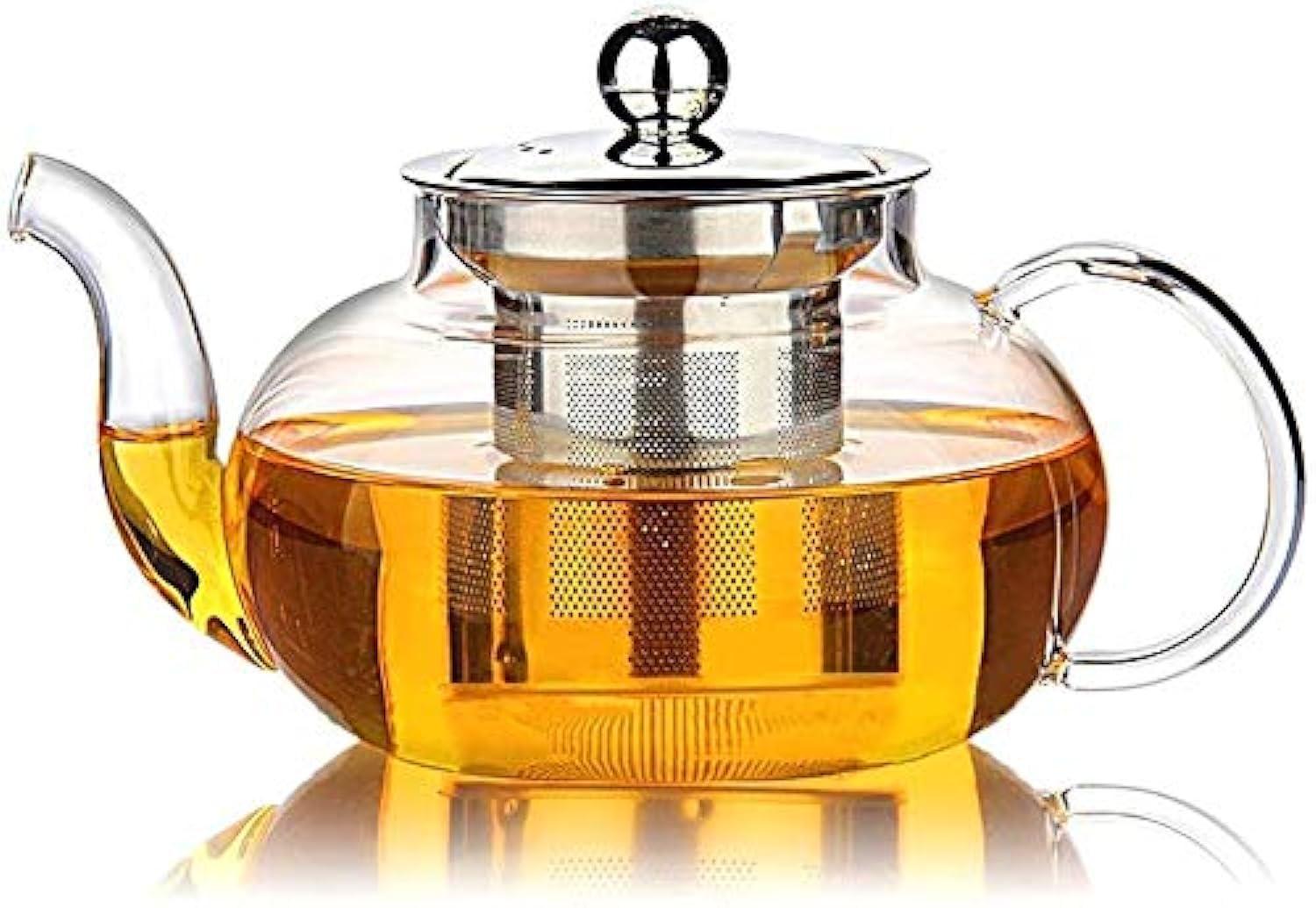 Hiware Glass Teapot with Removable Stainless Steel Lid & Infuser, 33 Ounce Teapot Stove Top Safe for Blooming & Loose Leaf