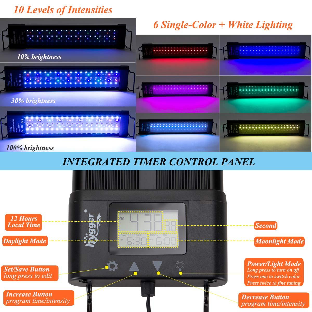 hygger Auto On Off LED Aquarium Light 18-24 Inches Dimmable 7 Colors Full Spectrum Fish Tank Light Fixture for Freshwater Planted Tank Build in Timer Sunrise Sunset