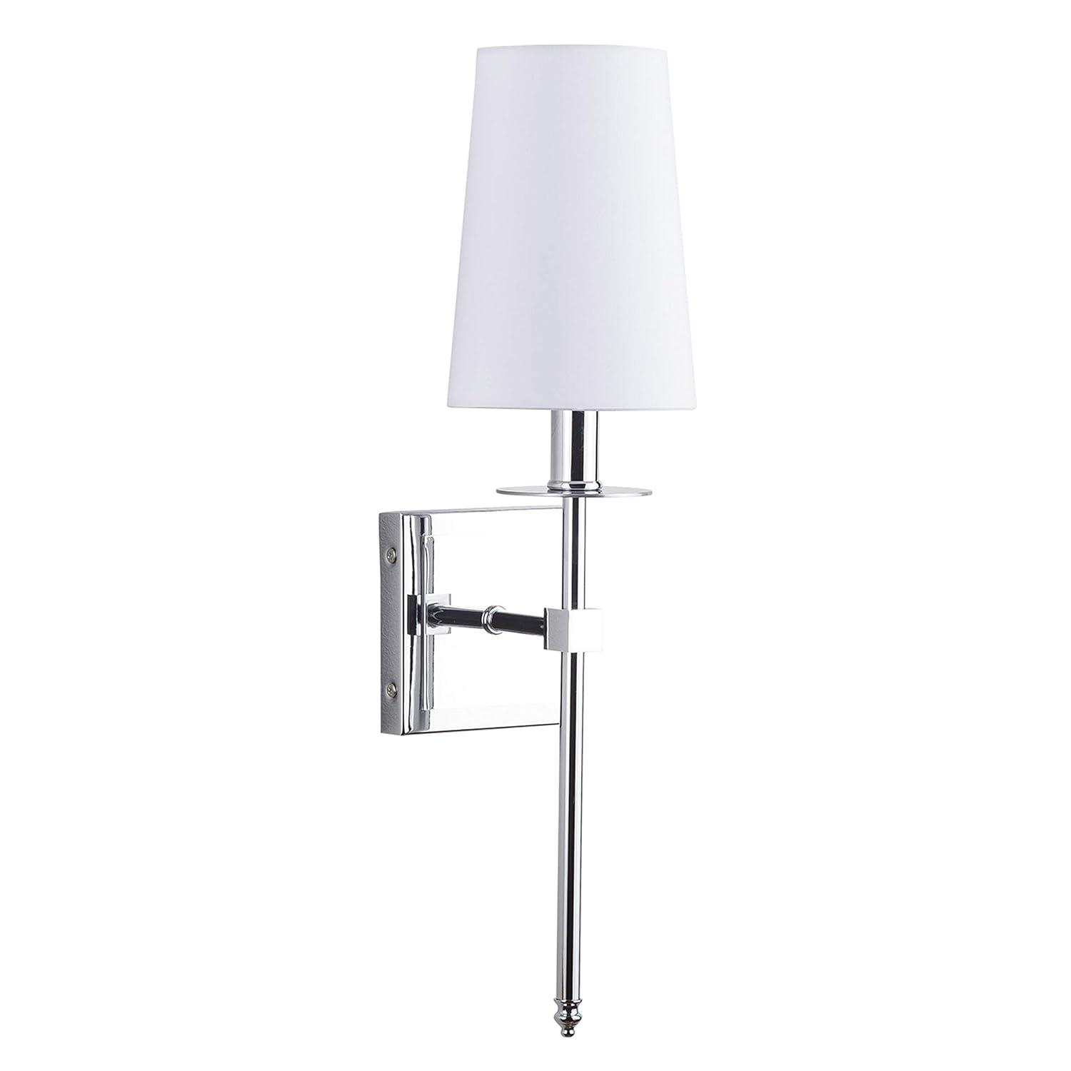 Linea di Liara Torcia Chrome Wall Sconce With White Fabric Shade - Modern Bathroom, Bedroom, and Hallway Light Fixture - Indoor Lighting, UL Listed