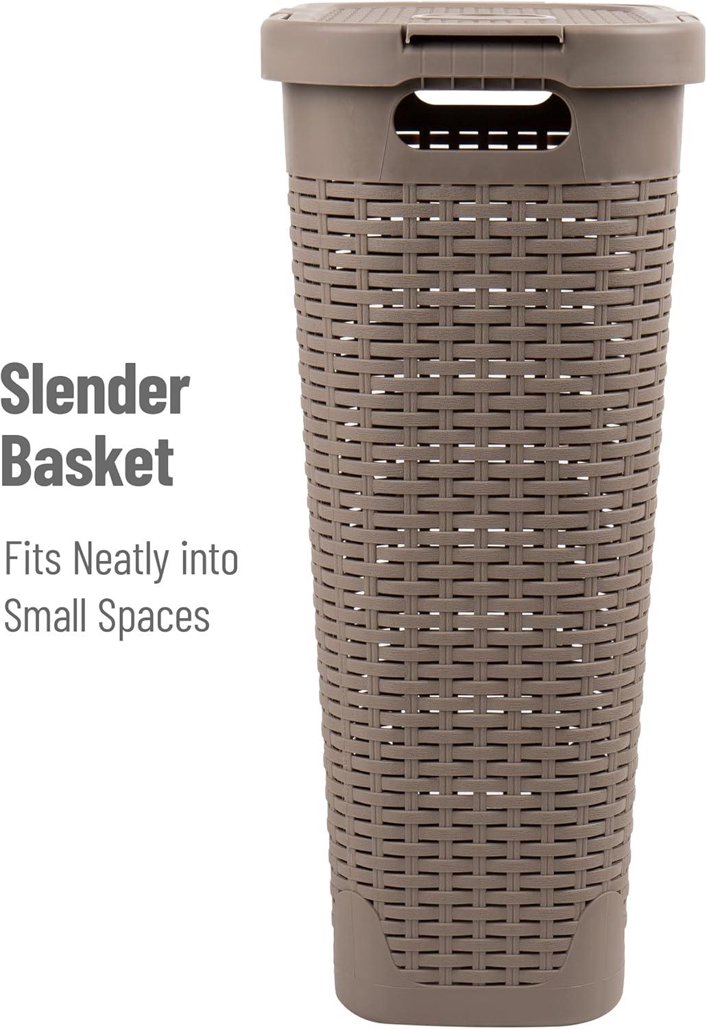 Mind Reader Mind Reader 40L Slim Laundry Hamper, Clothes Basket, Lid, Wicker Design, Plastic