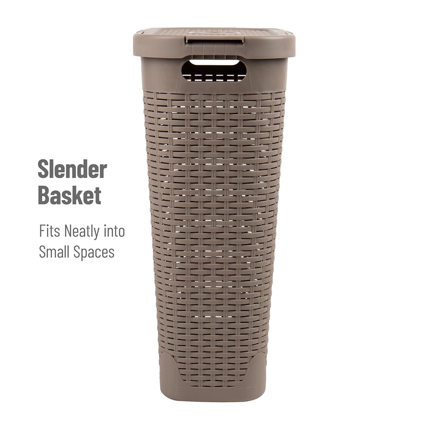 Mind Reader Mind Reader 40L Slim Laundry Hamper, Clothes Basket, Lid, Wicker Design, Plastic