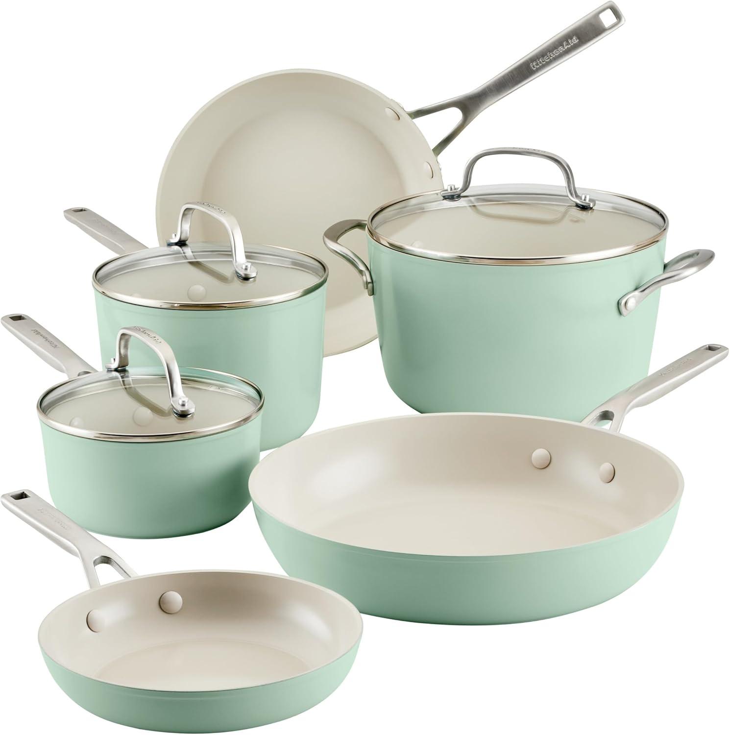 Pistachio Green Aluminum Ceramic Nonstick 9-Piece Cookware Set