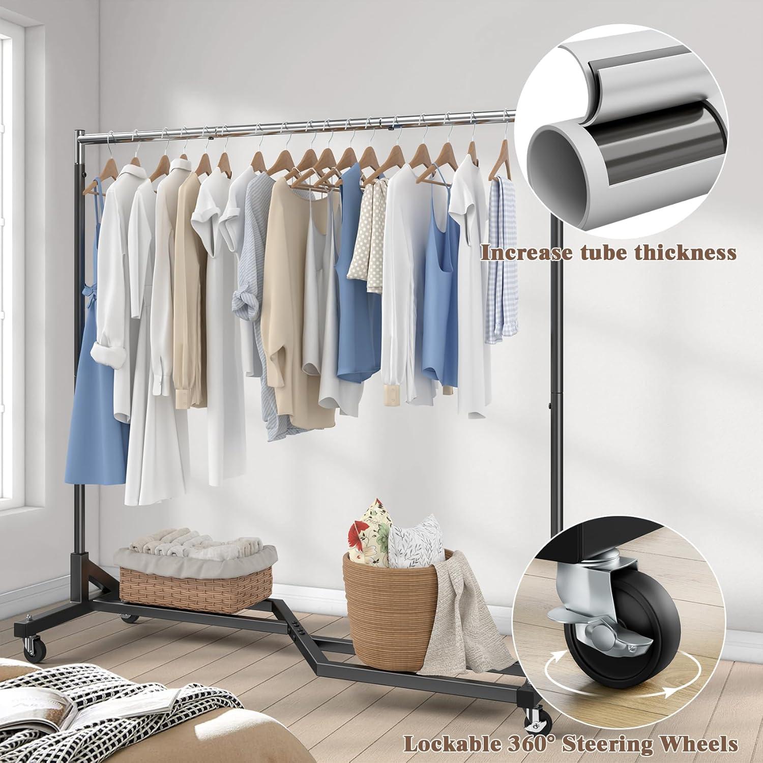 Mr IRONSTONE 400 lbs Heavy Duty Garment Rack, Rolling Clothes Hanger Rack with Wheels, Home Portable Bedroom Closet Clothing Rack, Black