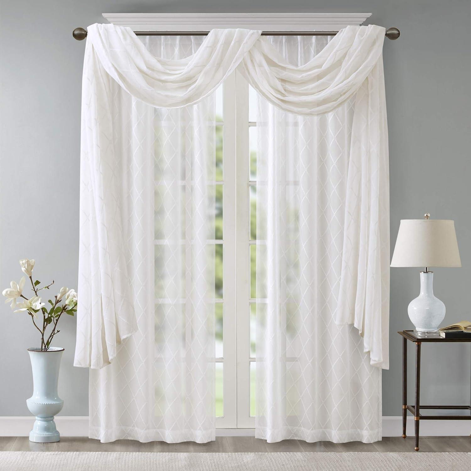 Madison Park Irina Solid Sheer Embroidered Window Scarf