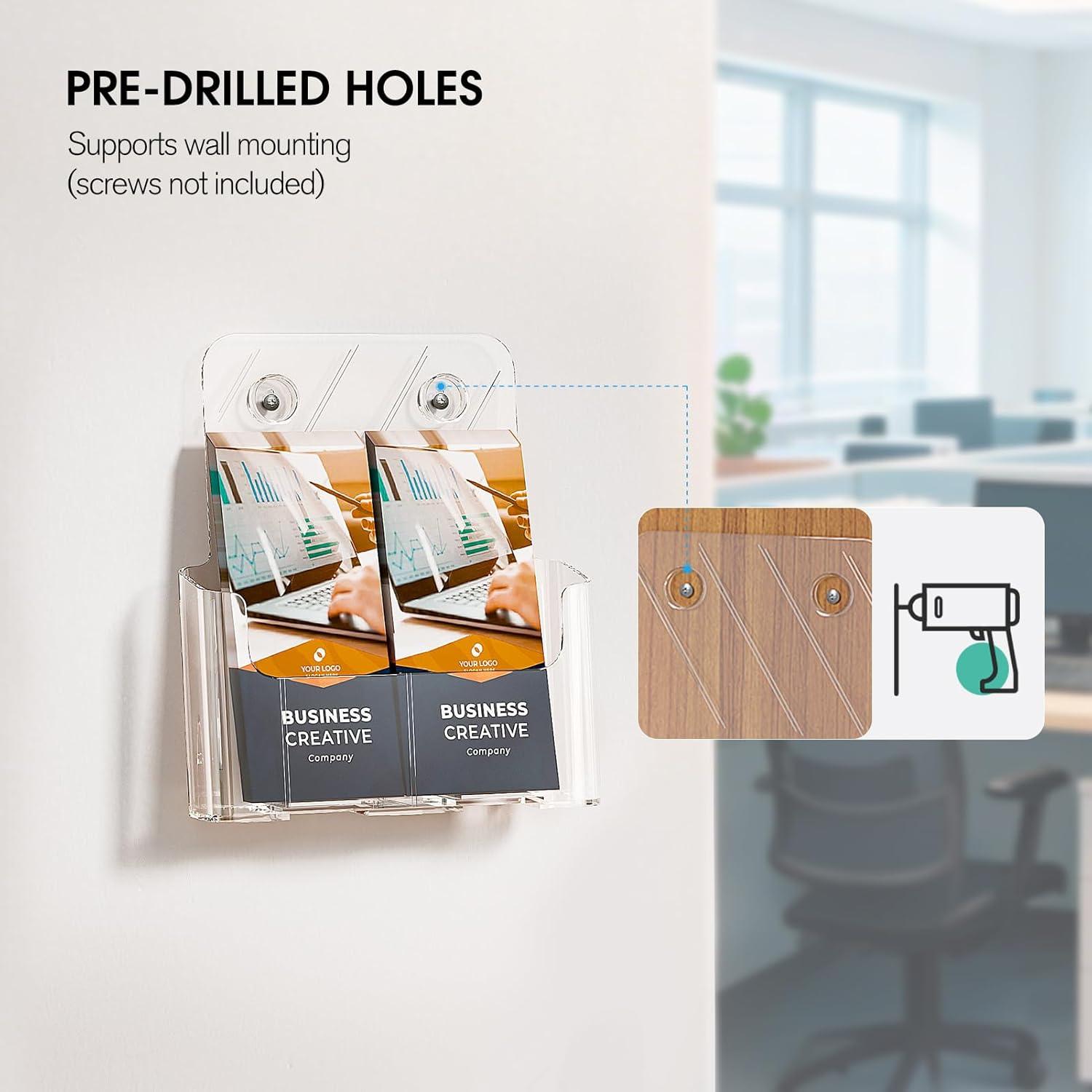 Ktrio Acrylic Brochure Holder 8.5 x 11 inches Plastic Acrylic Literature Holders Clear Flyer Holder Rack Card Holder, Magazine, Pamphlet, Booklet Display Stand Trifold Holder Desk or Wall Mount 2 Pack