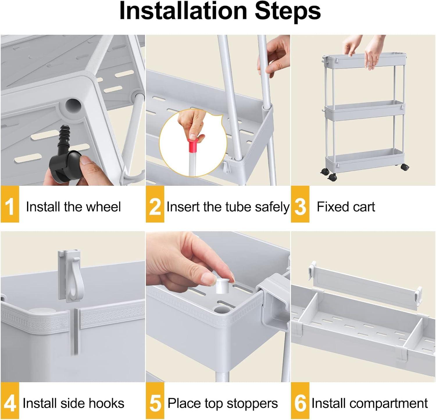 Slim Gray Plastic 4-Tier Rolling Storage Cart