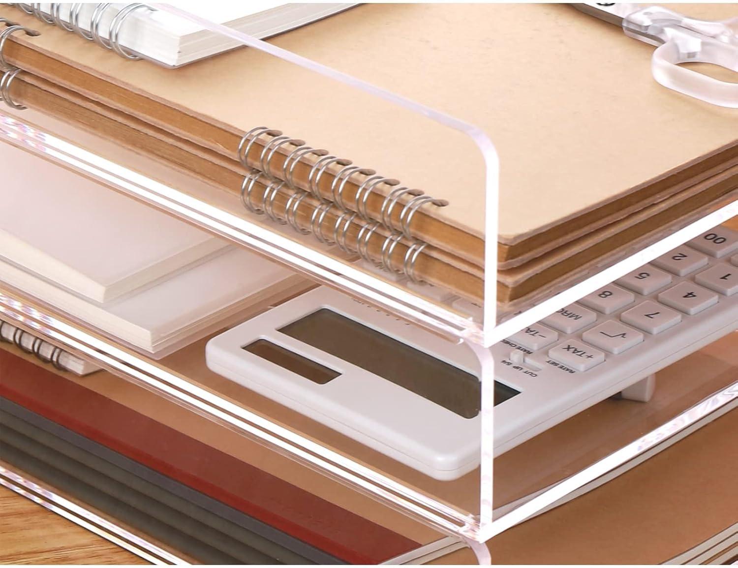 Clear Acrylic Stackable Desk Organizer Tray Set