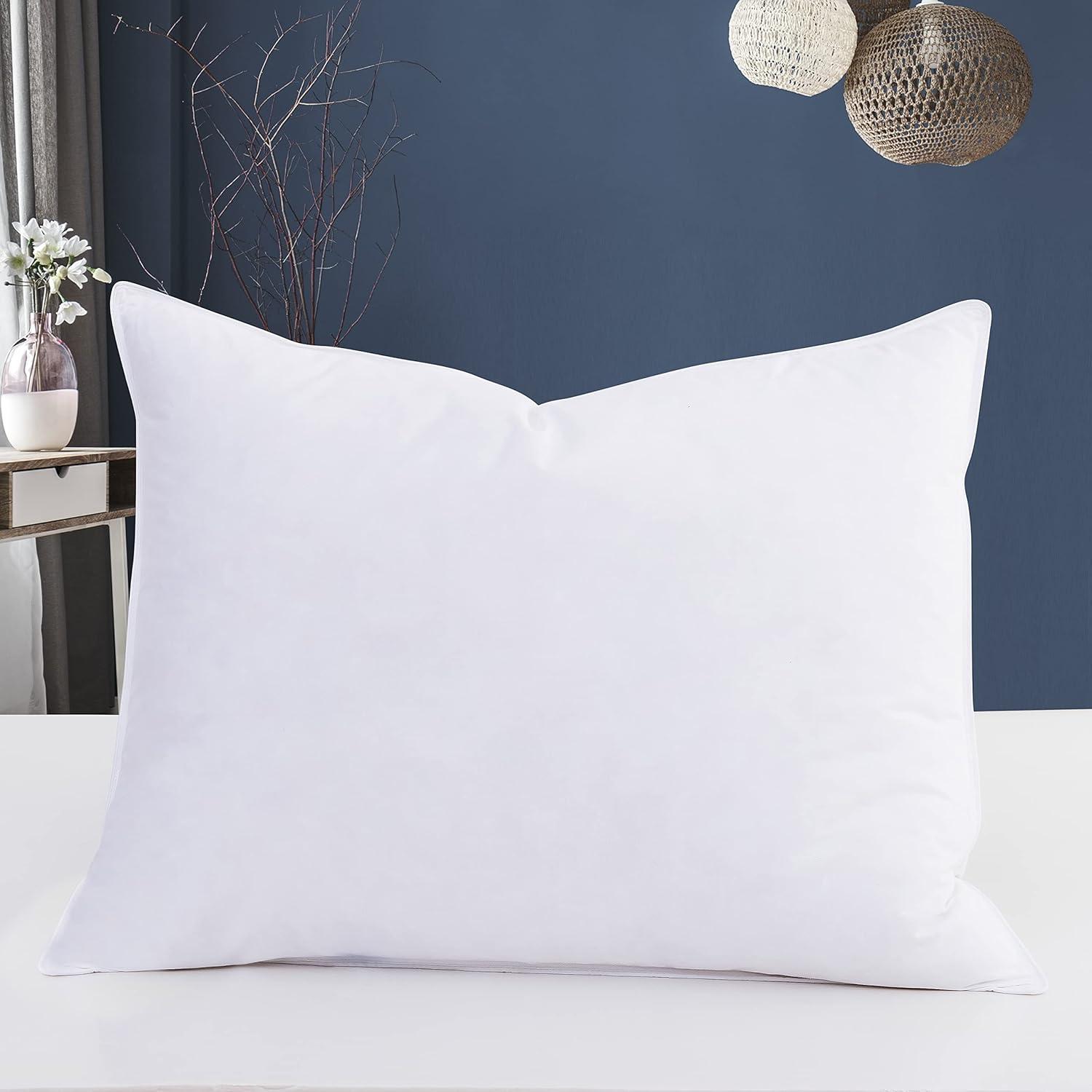 Standard White Goose Down and Feather Pillows with Cotton Cover, Set of 2