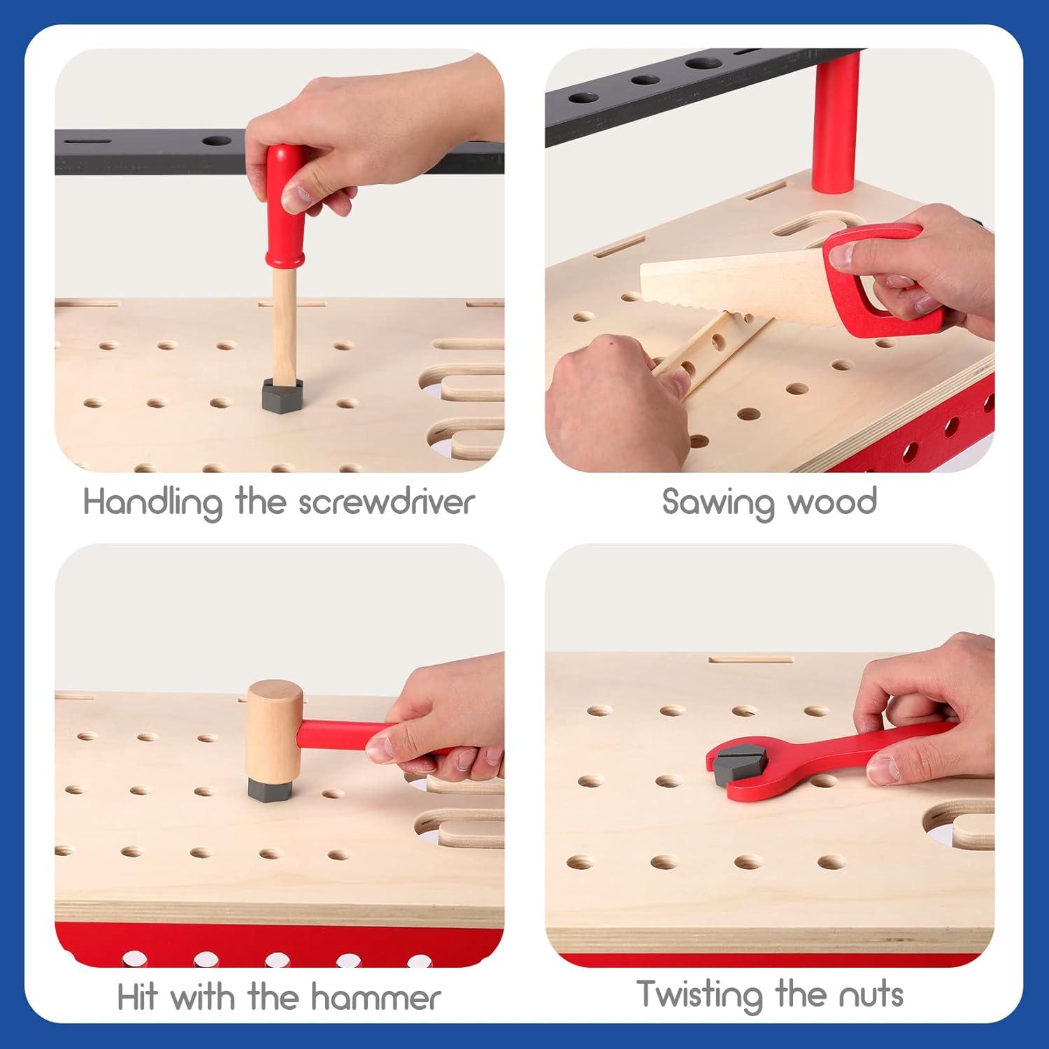 WORKPRO Wooden Workbench Kit Kids Tool Bench, Building Toy Set Creative&Educational Construction Toy, Great Gift for Toddlers 3+