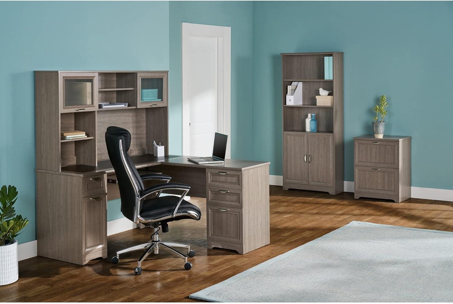 Modern Gray L-Shaped Corner Computer Desk with Keyboard Tray and Drawers