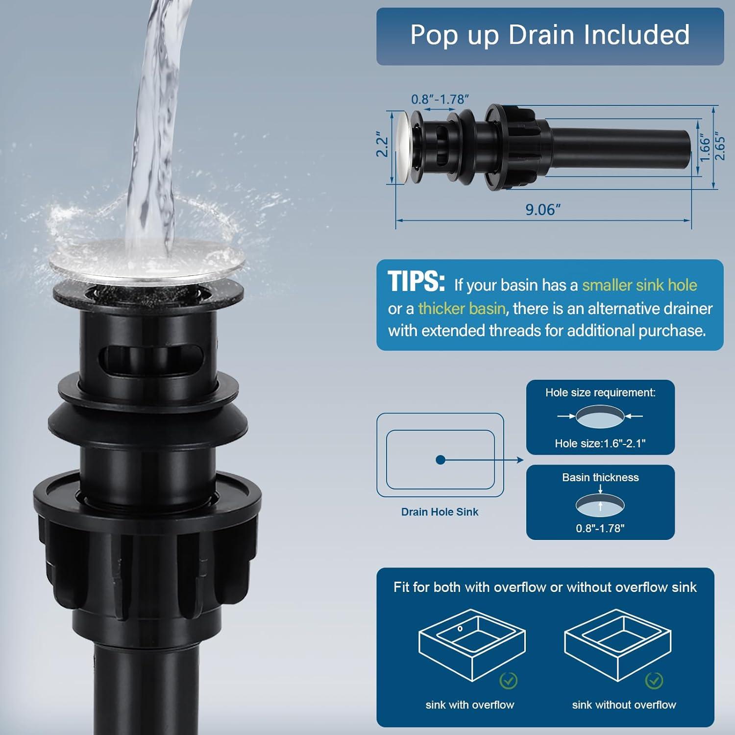 Qomolangma Waterfall Bathroom Faucets 3 Holes 2 Handles - Brushed Gold Bathroom Sink Faucets Widespread with Pop Up Drain, Lavatory Mixer Tap for Bathroom Sink RV Vessel Basin