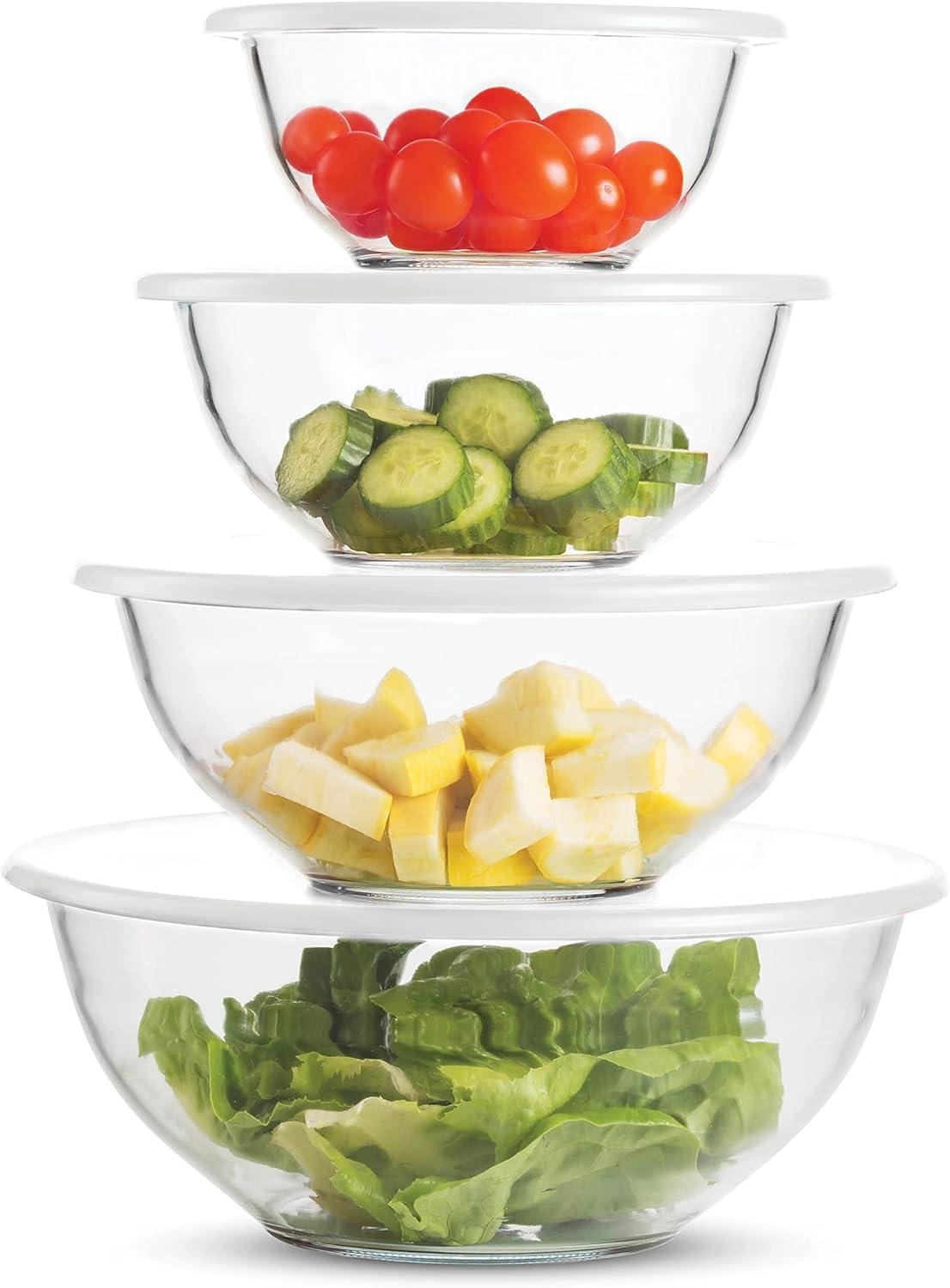 Classic Glass Mixing Bowl Set with Lids, 1.5-4 Quarts