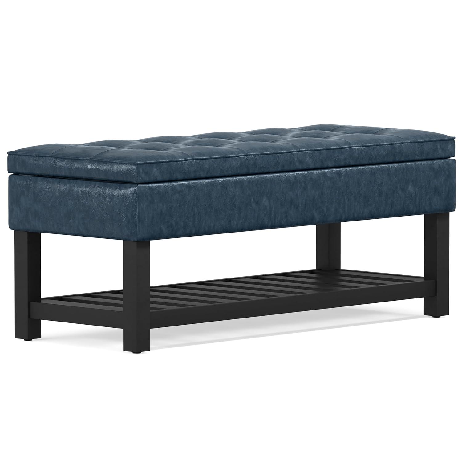 Simpli Home Cosmopolitan 44"W Transitional Tufted Storage Ottoman Bench with Lift Top