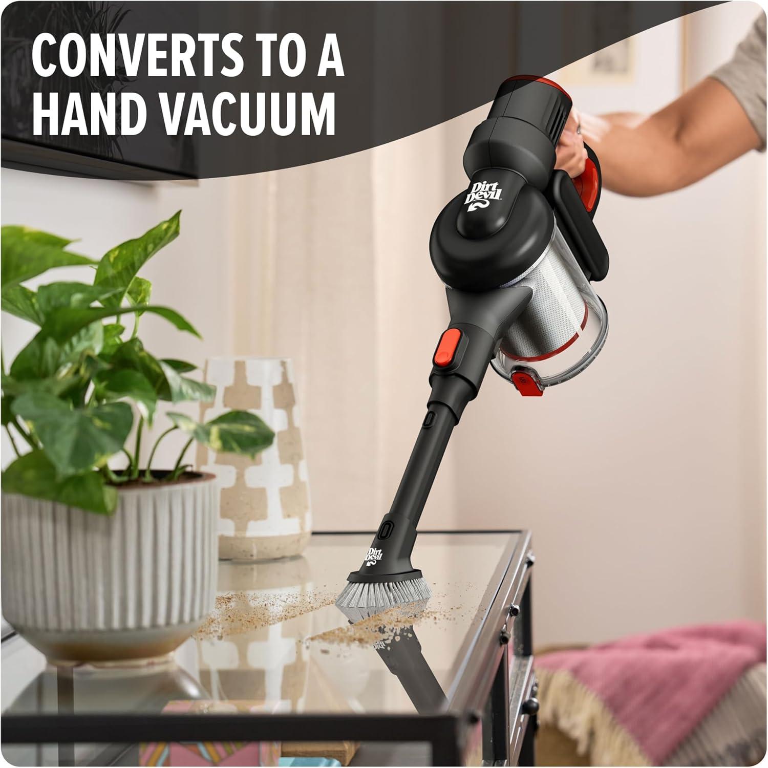 Dirt Devil Standing Cordless Stick Vacuum Red/Black - BD57000V: Lightweight, Rechargeable, Multi-Surface, Washable Filter