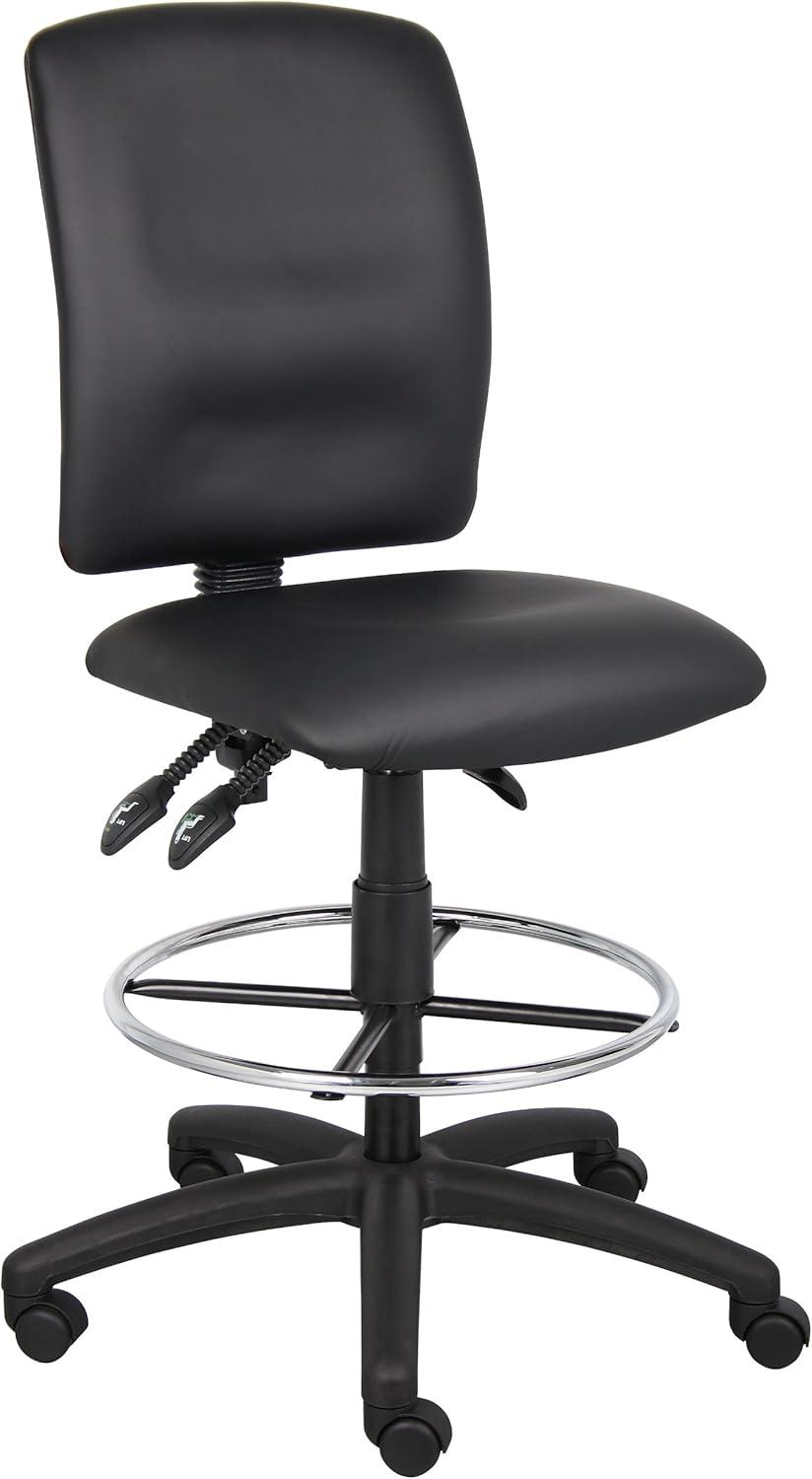 Black High Back Armless Leather Drafting Chair